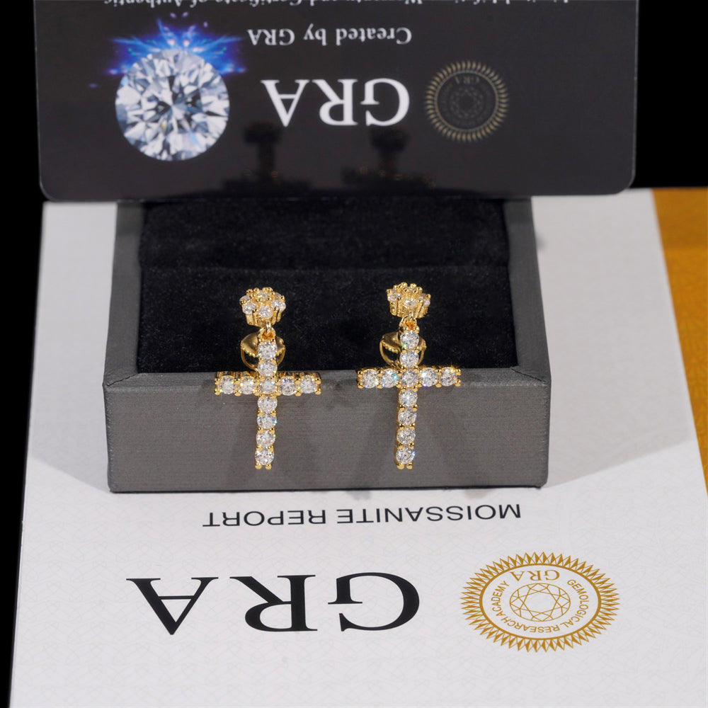 VVS Moissanite Diamond Cross Stud Earrings Screw Back Silver 925 For Men