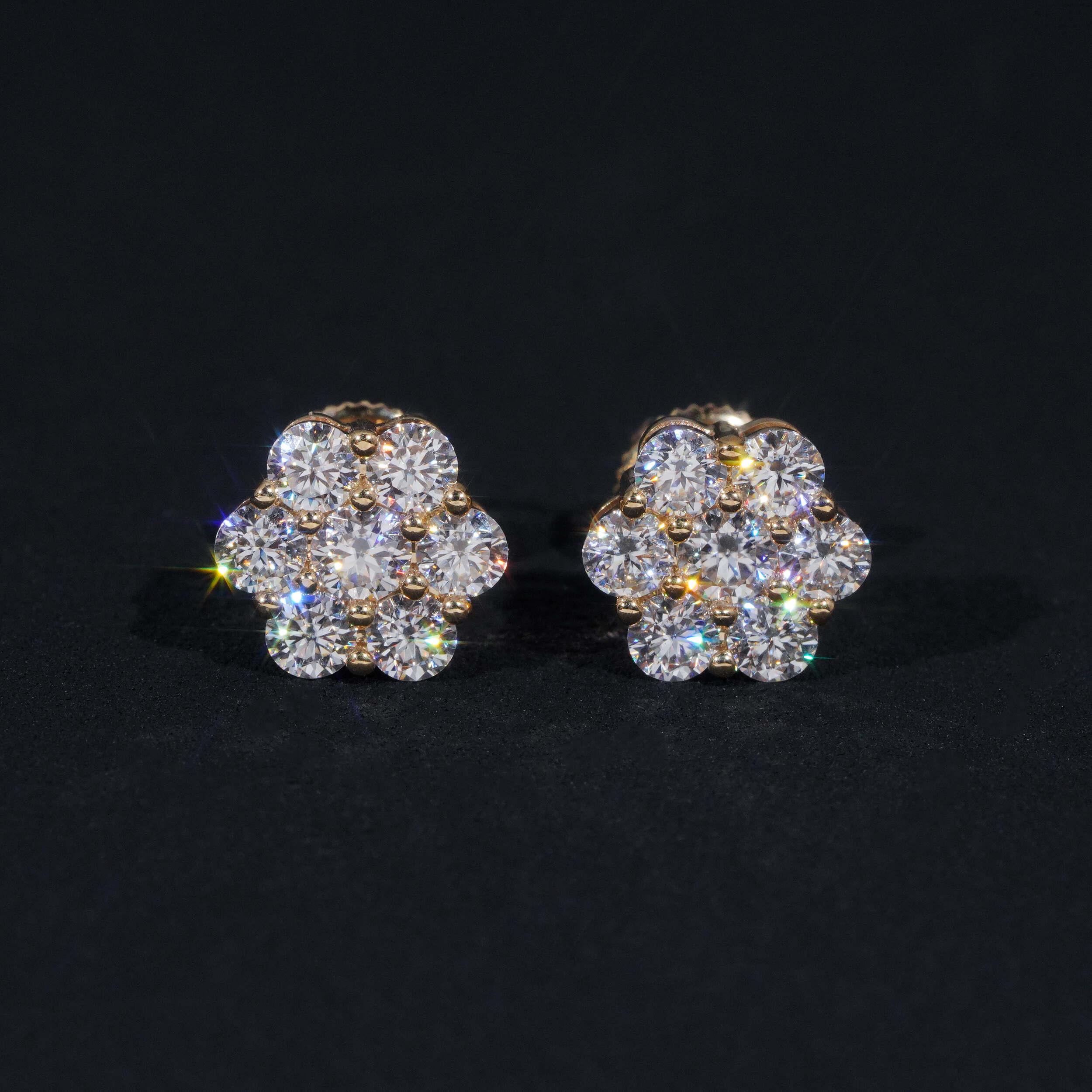 GRA Certificated 10K Yellow Gold VVS Moissanite Cluster Stud Earrings 12MM Width