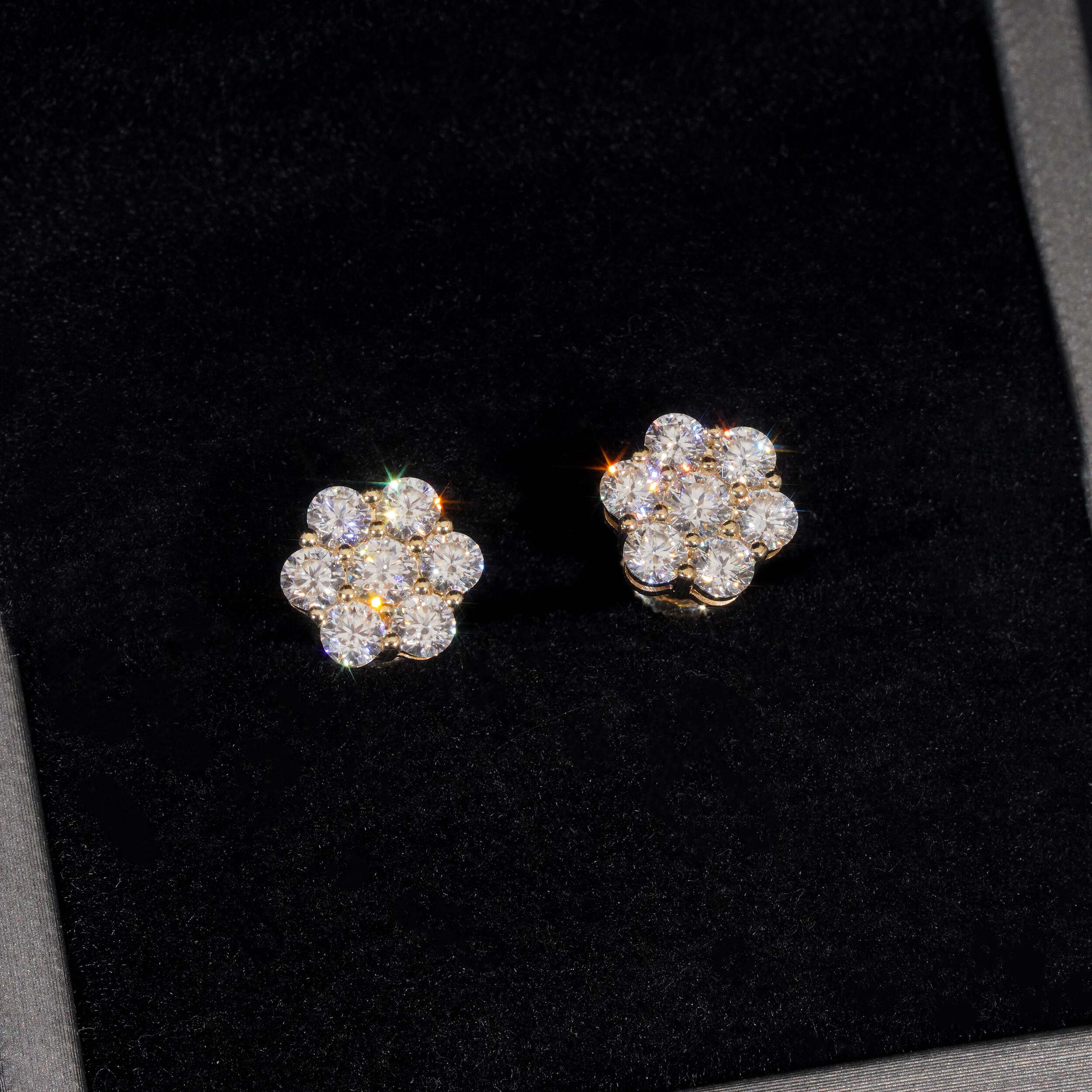 GRA Certificated 10K Yellow Gold VVS Moissanite Cluster Stud Earrings 12MM Width