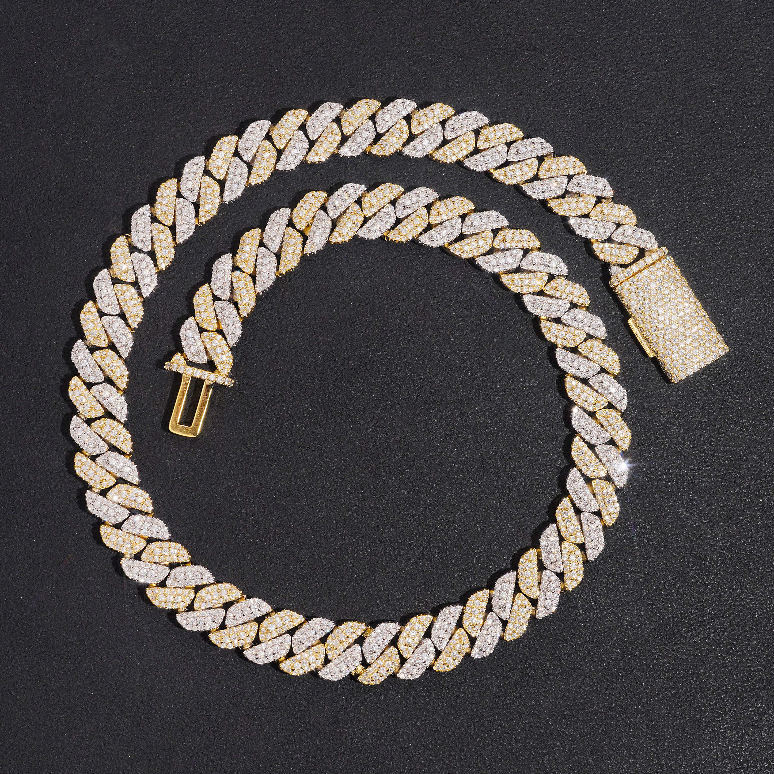 10MM Yellow Gold Two Tone Cuban Link Chain Necklace VVS Moissanite Diamond