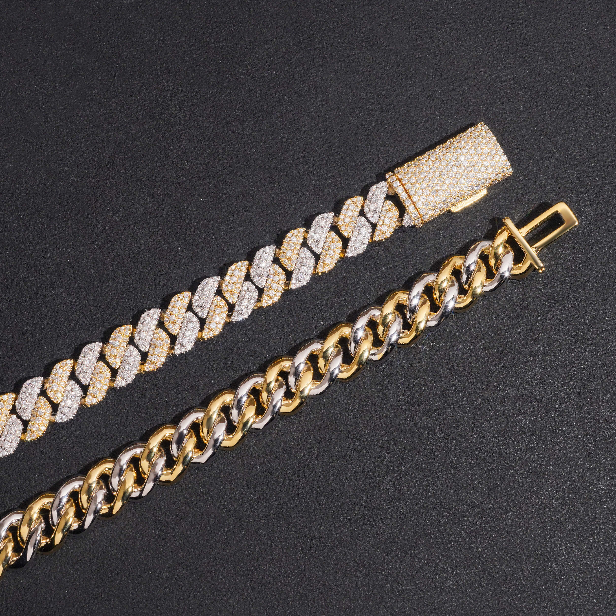 10MM Yellow Gold Two Tone Cuban Link Chain Necklace VVS Moissanite Diamond