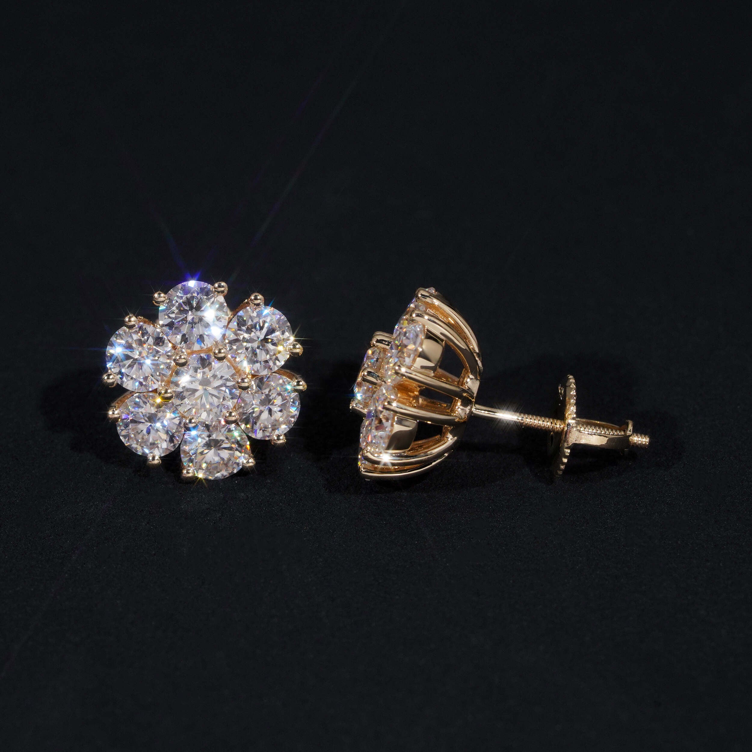 Screw Back 12MM Cluster Stud Earrings VVS Moissanite For Men and Women 10K Real Yellow Gold