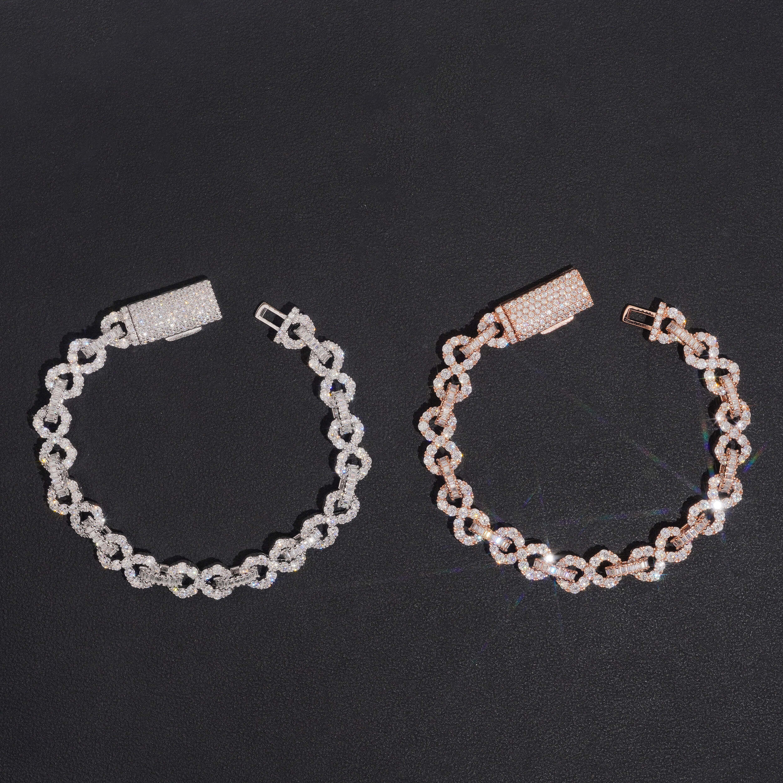 Solid Silver Moissanite Diamond 8MM Infinity Link Bracelet For Unisex