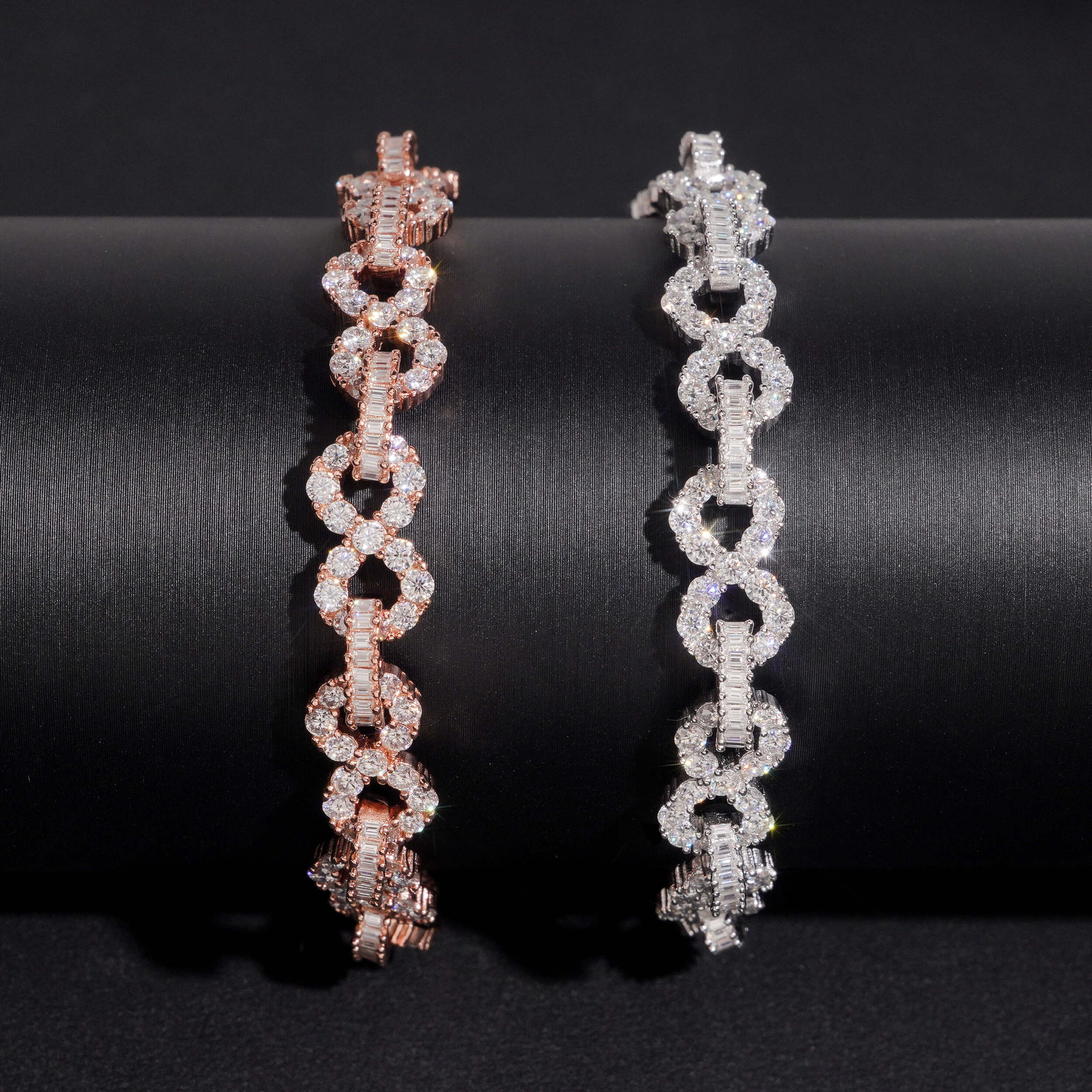 Solid Silver Moissanite Diamond 8MM Infinity Link Bracelet For Unisex