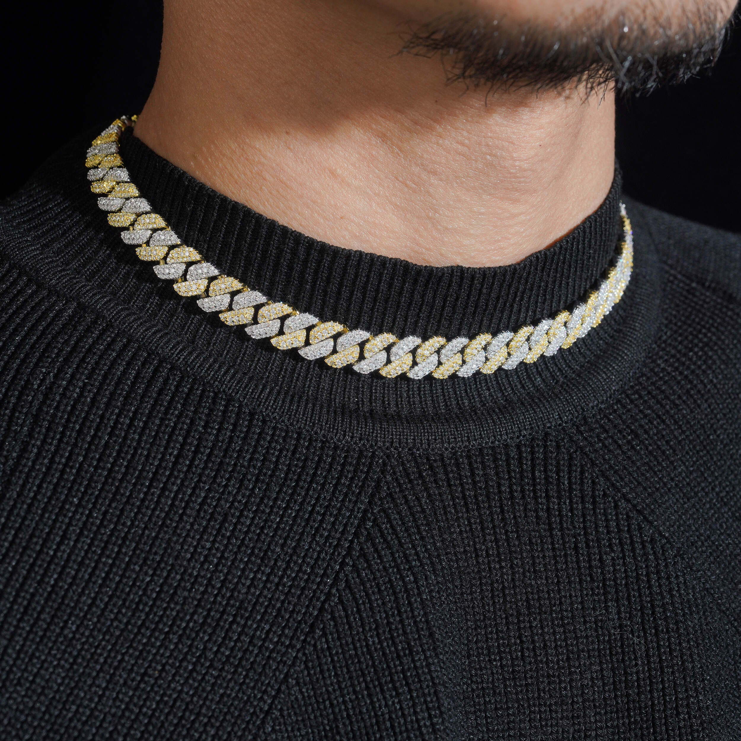 10MM Yellow Gold Two Tone Cuban Link Chain Necklace VVS Moissanite Diamond