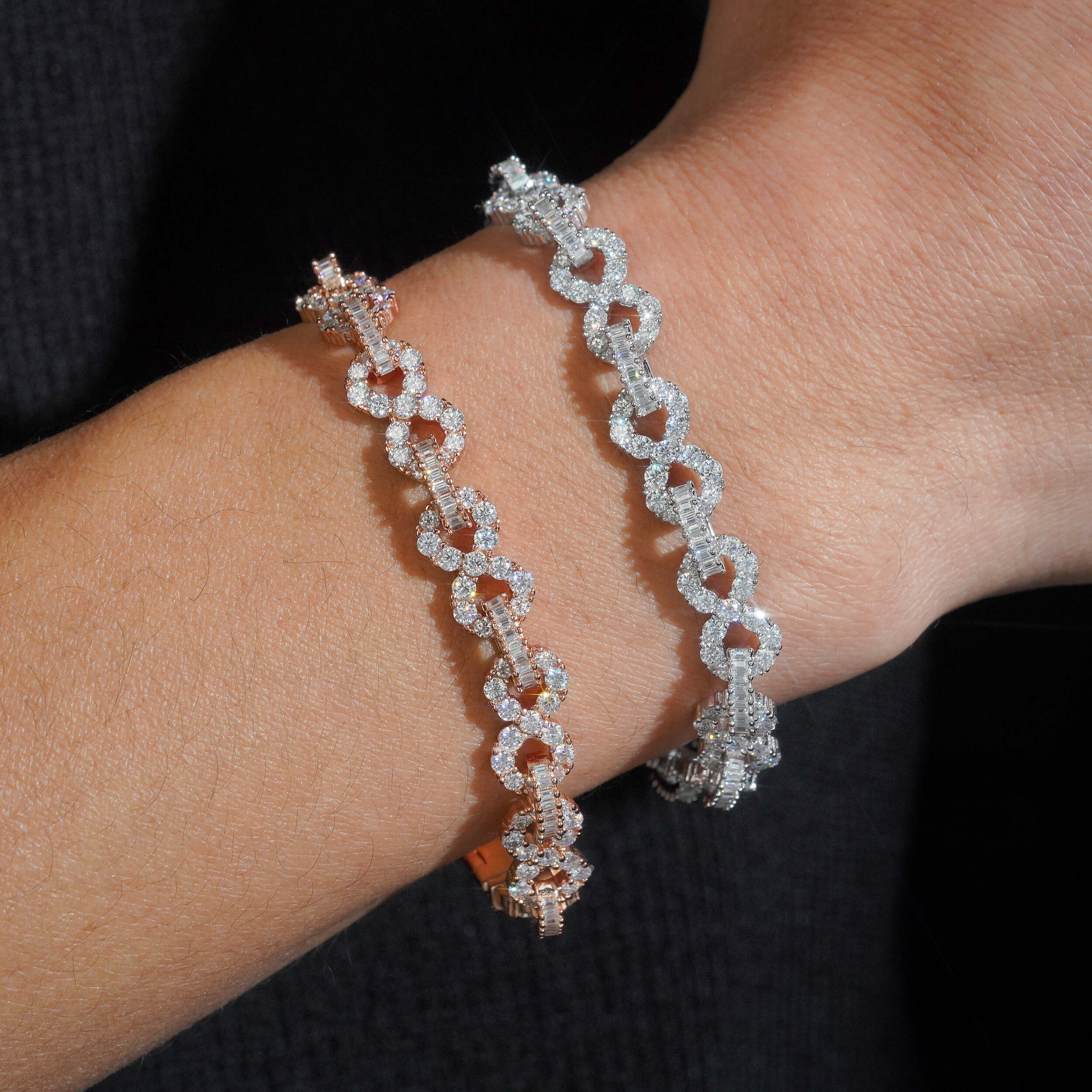 Solid Silver Moissanite Diamond 8MM Infinity Link Bracelet For Unisex