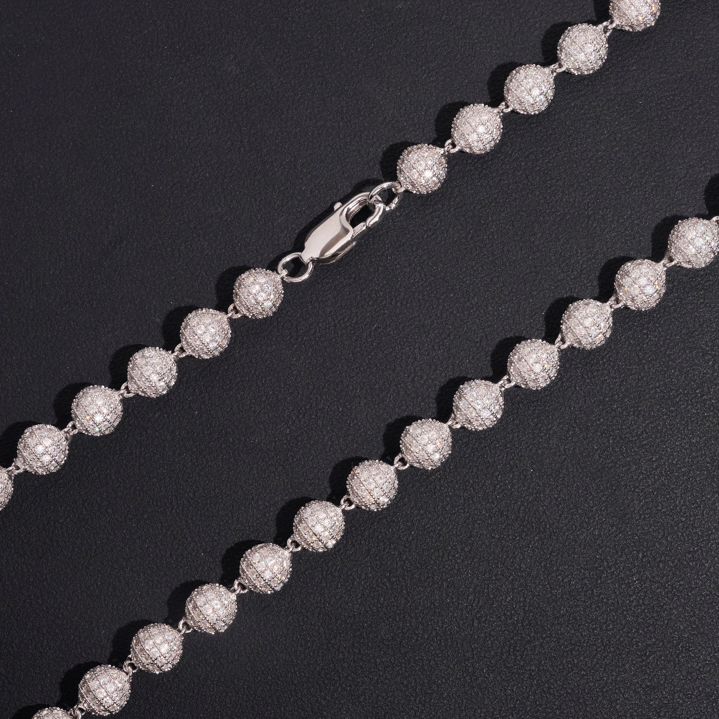 8MM Iced Out Moissanite Diamond Rosary Ball Chain Necklace