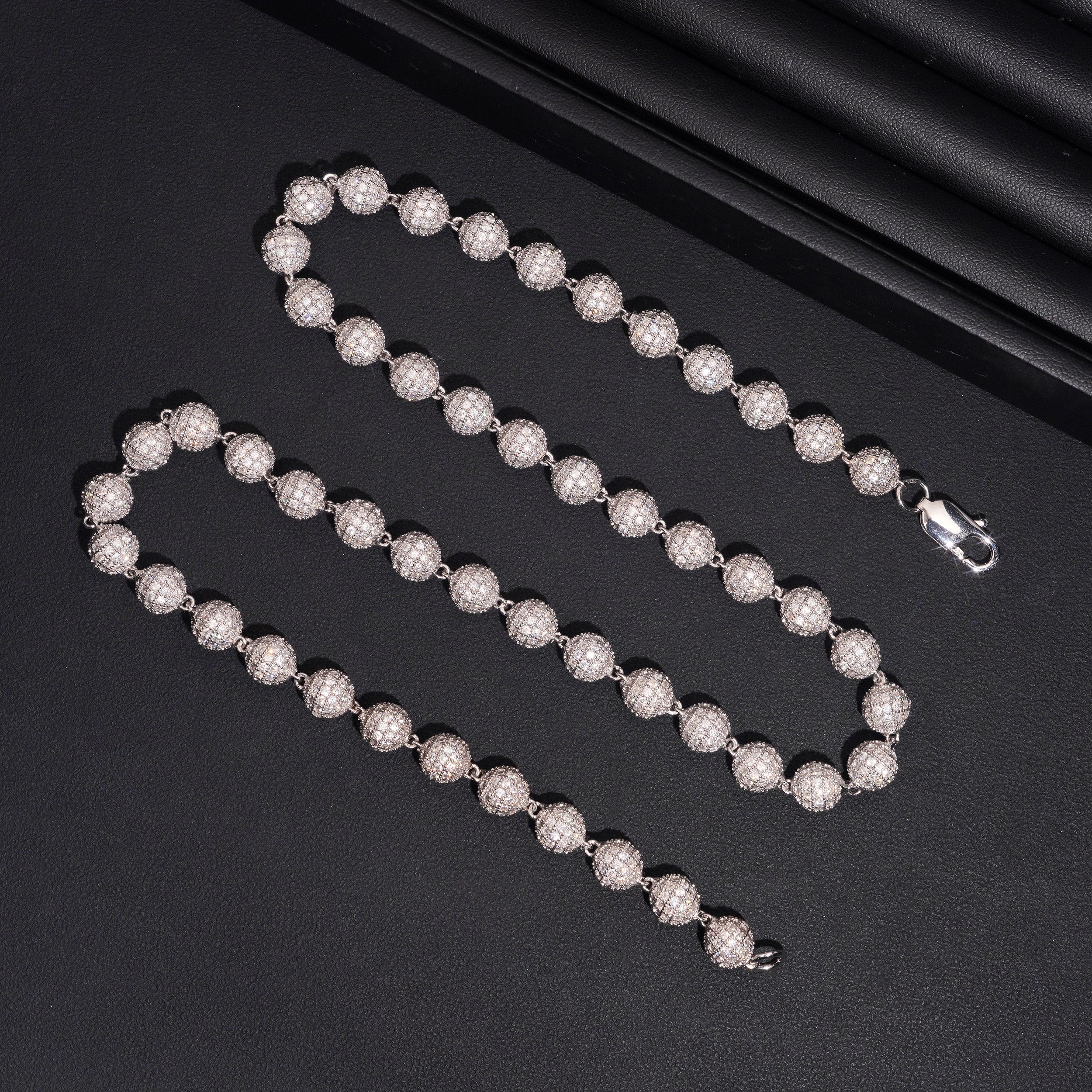 8MM Iced Out Moissanite Diamond Rosary Ball Chain Necklace