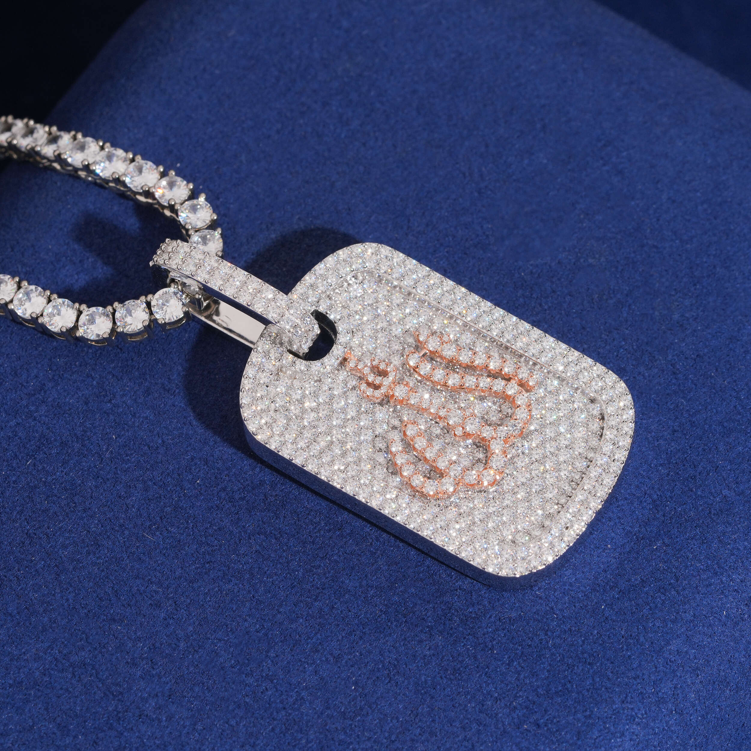 Rose Gold Two Tone Allah Symbol Dog Tag Pendant Moissanite Diamond