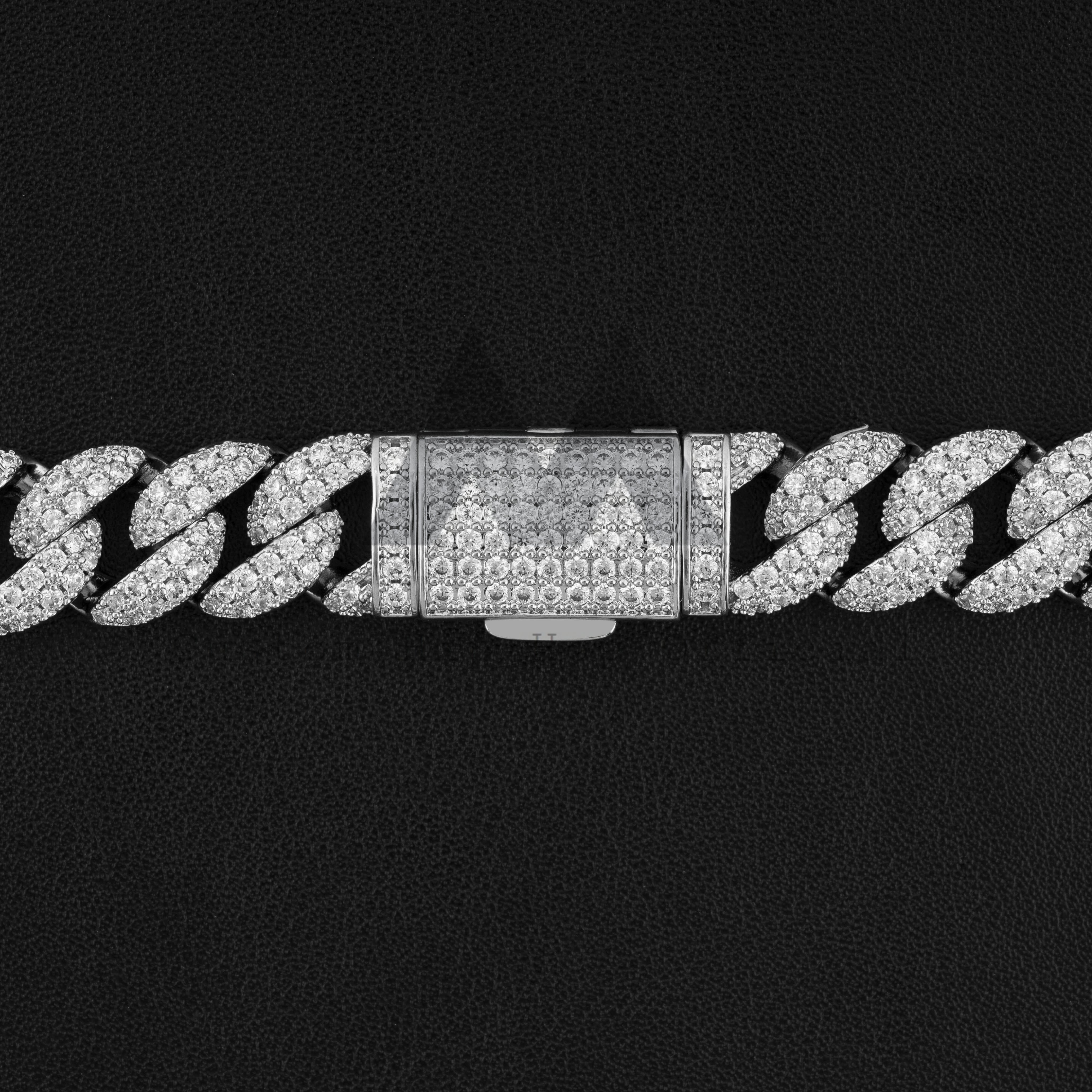 14MM Doule Rows Round LInk Miami Cuban Link Chain VVS Moissanite 925 Silver