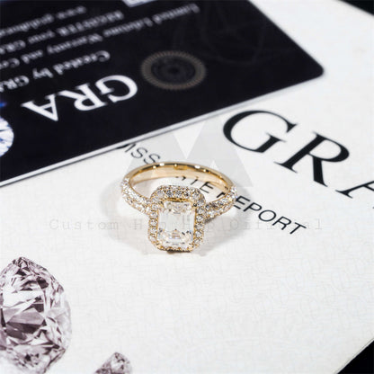 Anel de noivado de diamante Moissanite em ouro amarelo 10K 14K 18K Halo Hidden Diamond Style