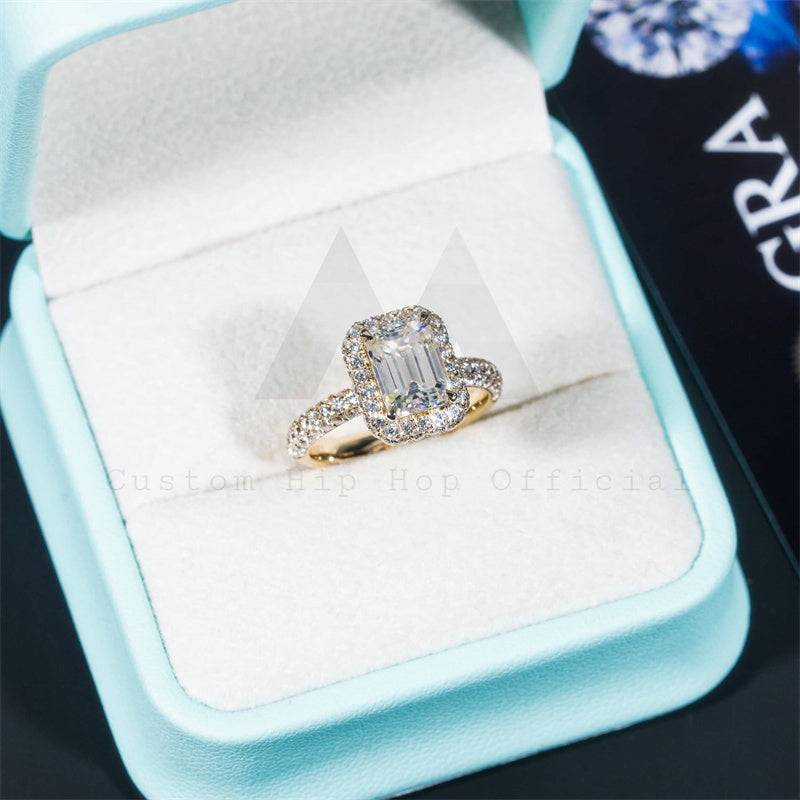 10K 14K 18K Yellow Gold Moissanite Diamond Engagement Ring Halo Hidden Diamond Style