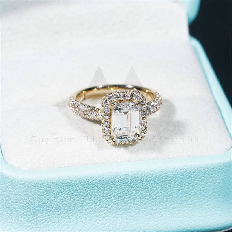 10K 14K 18K Yellow Gold Moissanite Diamond Engagement Ring Halo Hidden Diamond Style