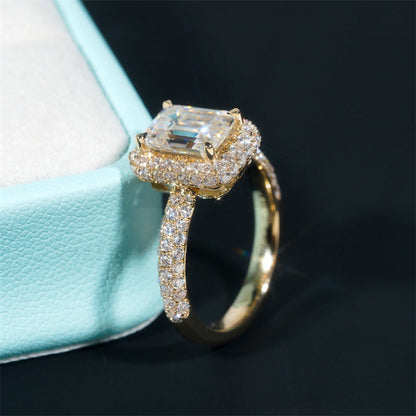 Anel de noivado de diamante Moissanite em ouro amarelo 10K 14K 18K Halo Hidden Diamond Style