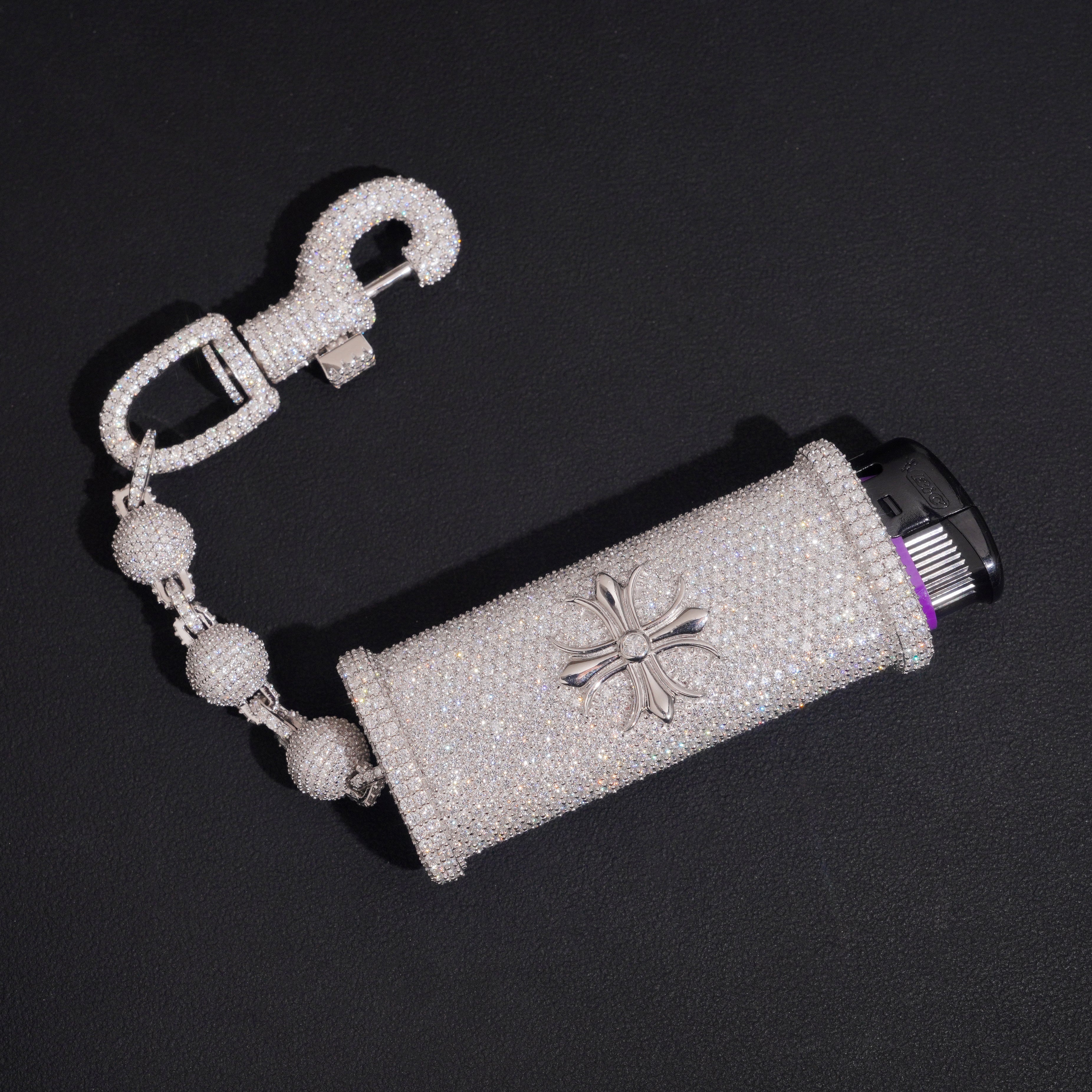 925 Silver Moissanite Diamond 13MM Infinity Key Chain With Iced Lighter Case