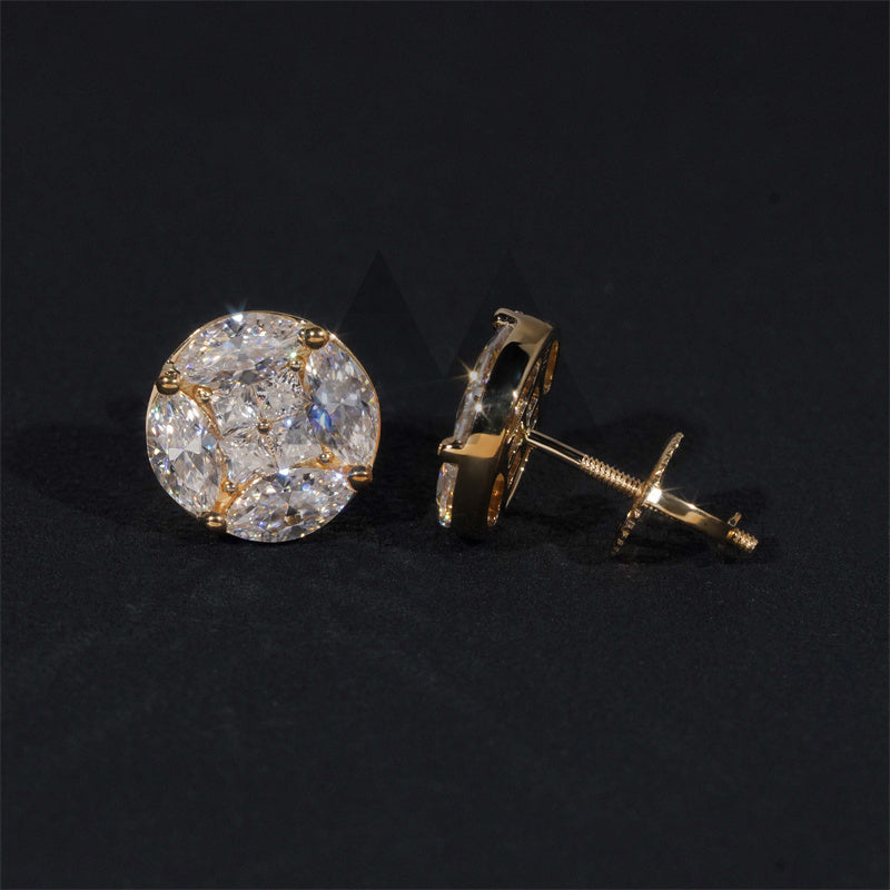 Hot Sell Iced Out Screw Back VVS Moissanite Fancy Cut Studs 10K Yellow Gold