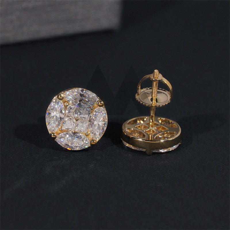 Hot Sell Iced Out Screw Back VVS Moissanite Fancy Cut Studs 10K Yellow Gold