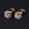 VVS Moissanite 1CT Side Iced Single Stone Studs Earrings Scew Back 10K Real Yellow Gold