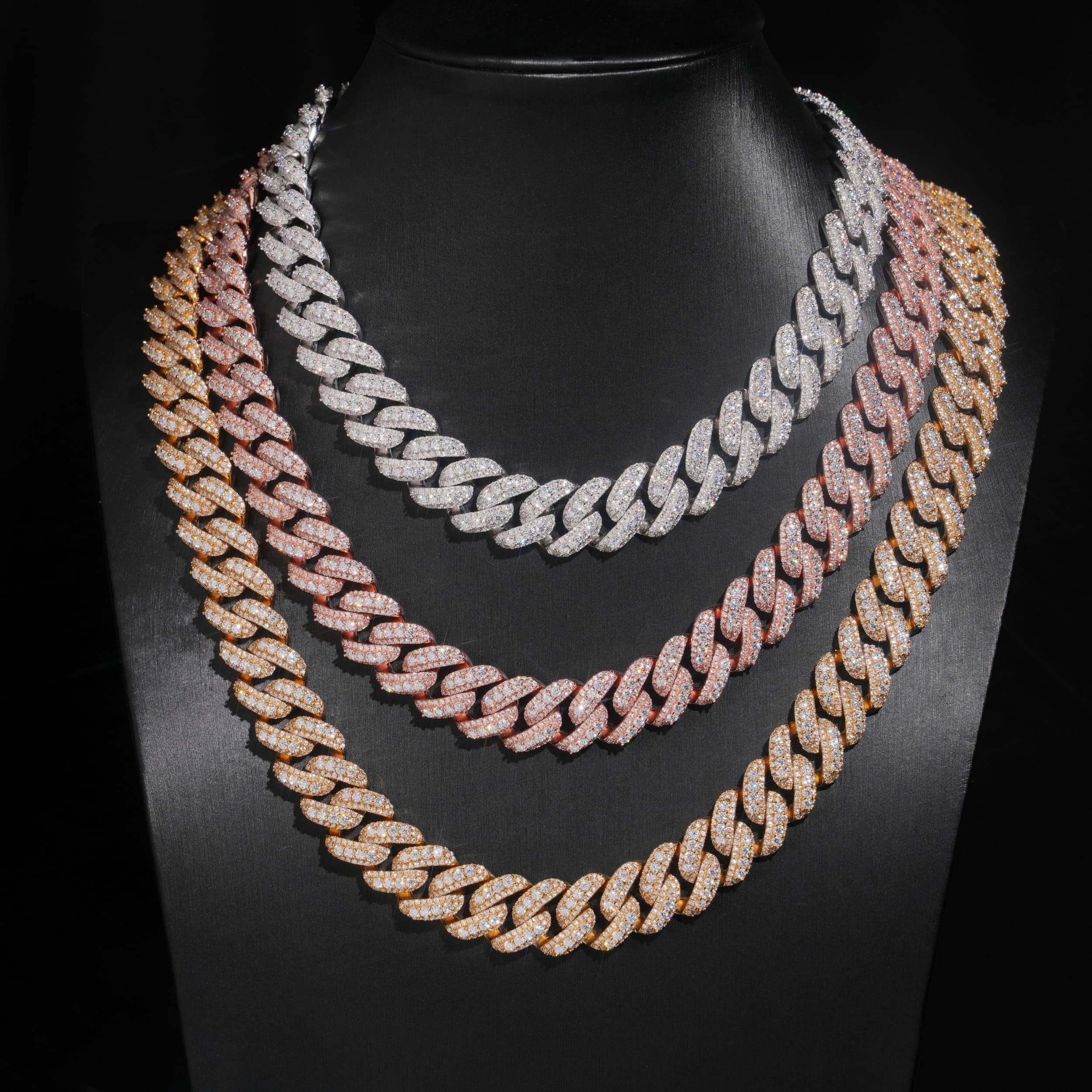 VVS Cz 15MM Raised Stone Cuban Link Chain Necklace