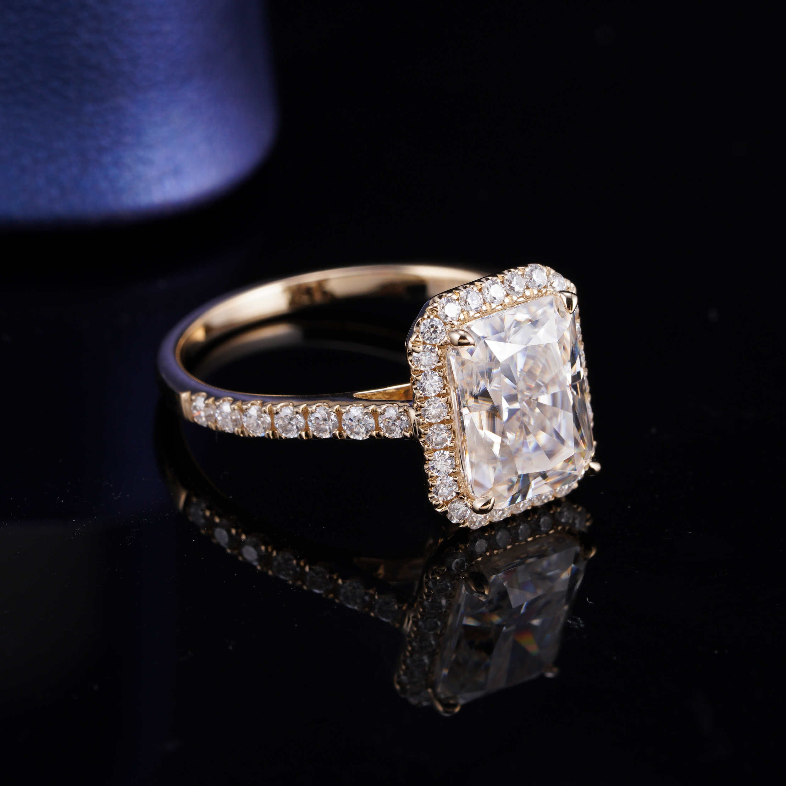 10K 14K 18K Real Yellow Gold 3CT Radiant Cut Moissanite Diamond Halo Style Wedding Ring Jewelry