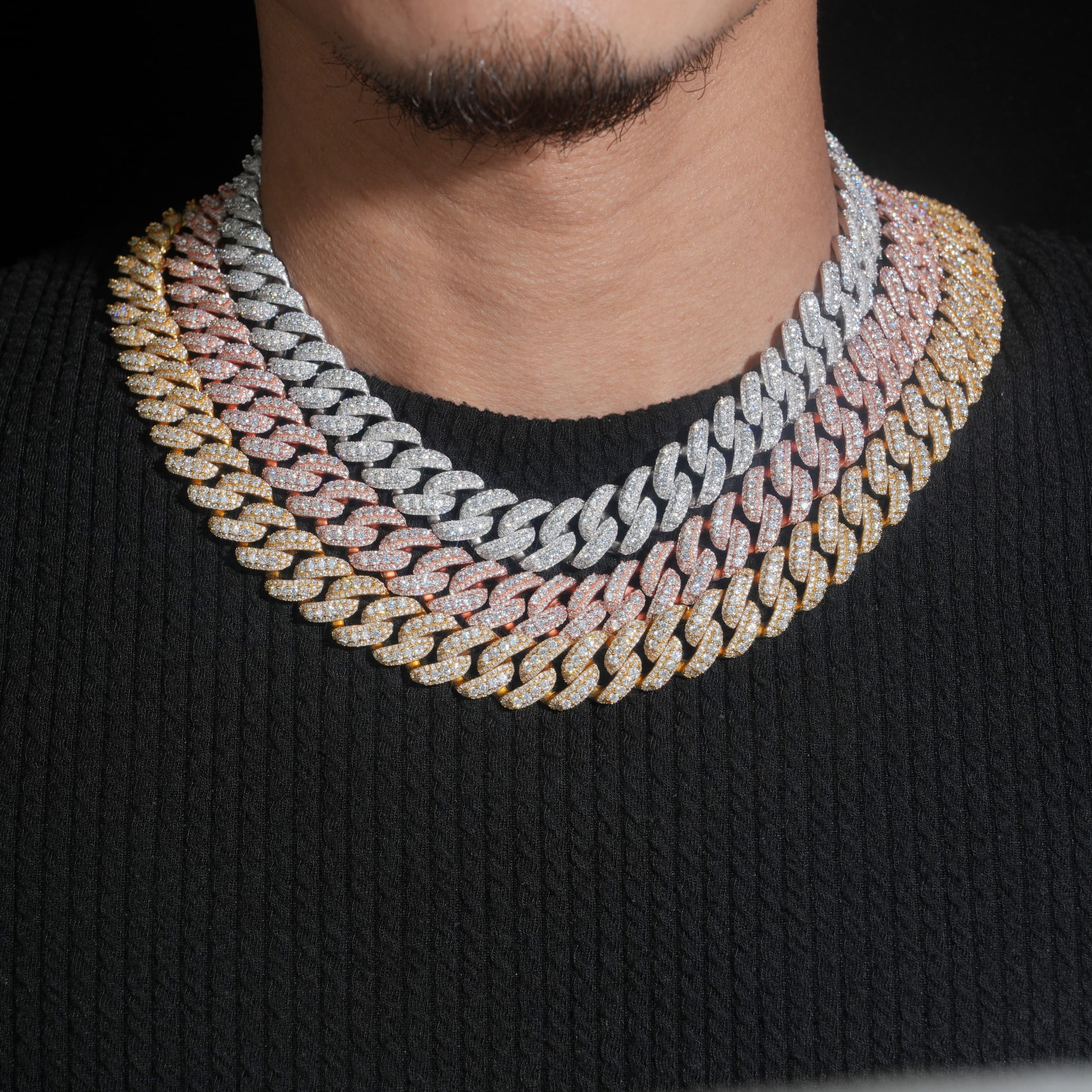 VVS Cz 15MM Raised Stone Cuban Link Chain Necklace