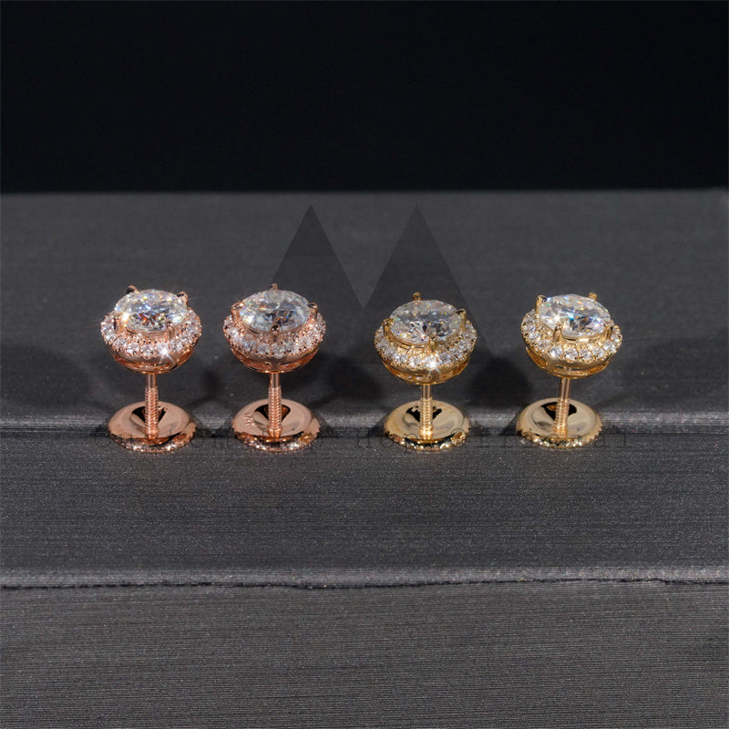 10K Rose Gold Yellow Gold 5MM Halo Diamond Style Moissanite Stud Earrings Screw Back