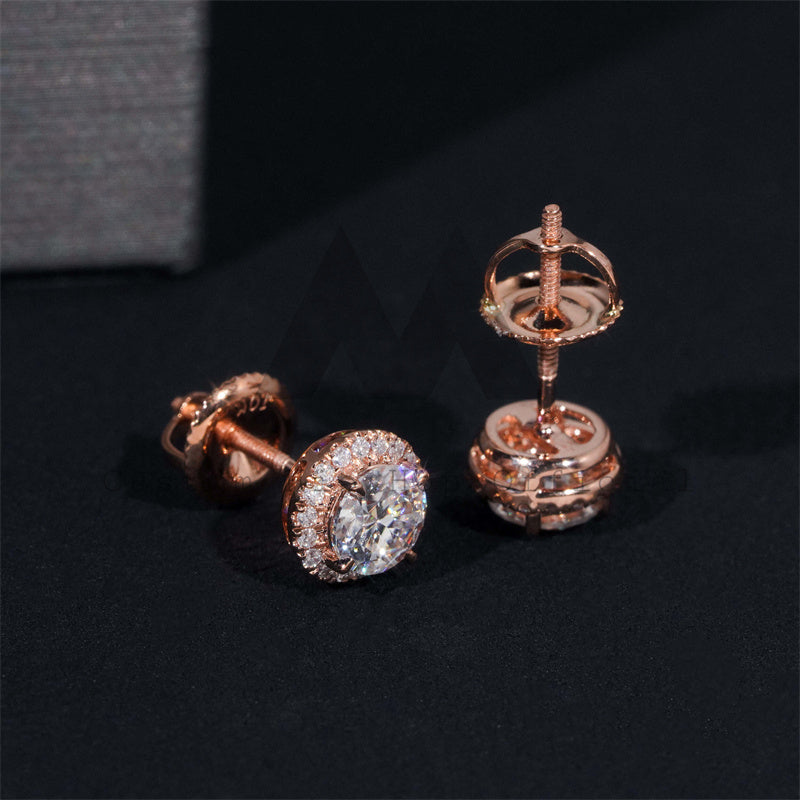 10K Rose Gold Yellow Gold 5MM Halo Diamond Style Moissanite Stud Earrings Screw Back