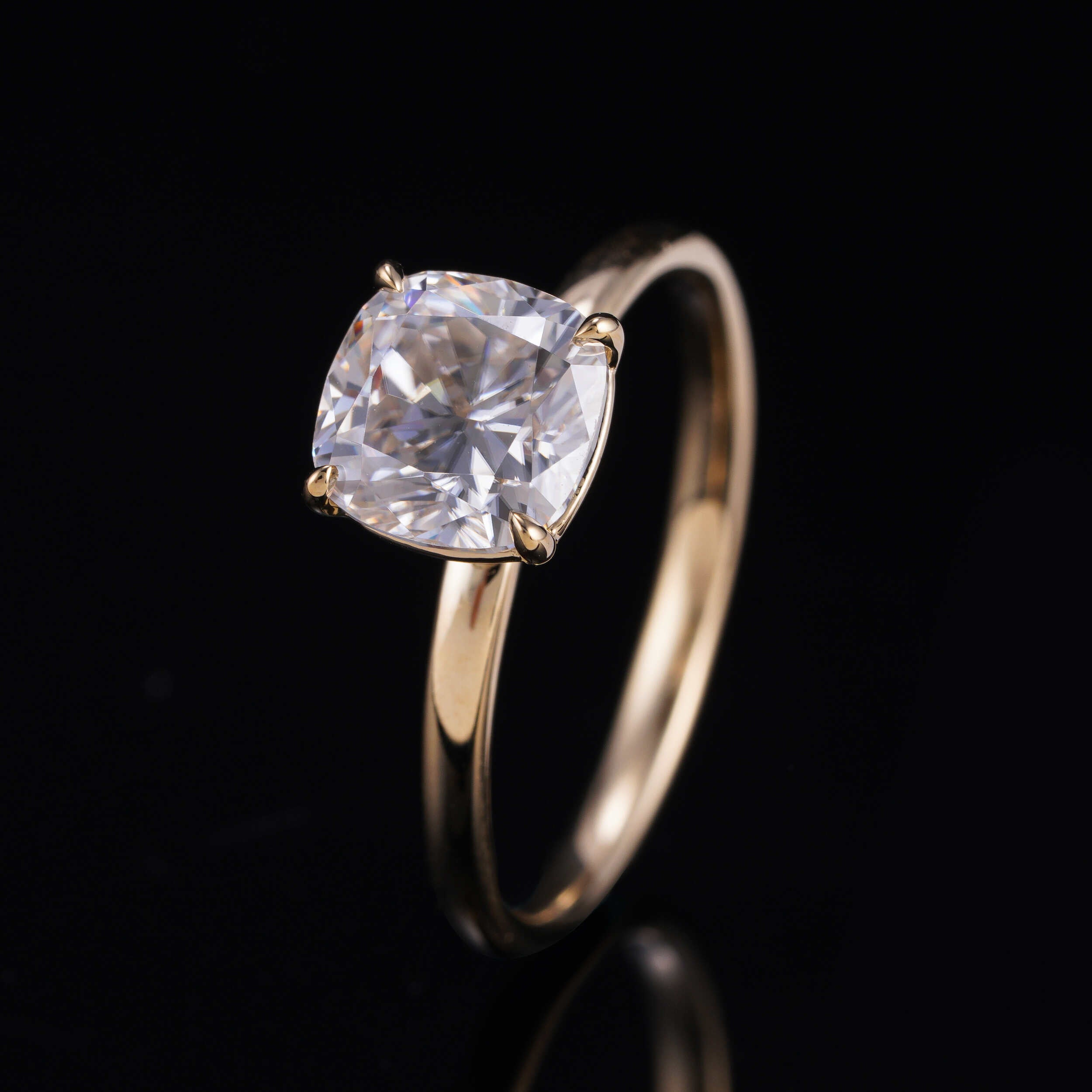 10K 14K 18K Yellow Gold Cushion Cut Solitaire Moissanite Diamond Ring Women Jewelry