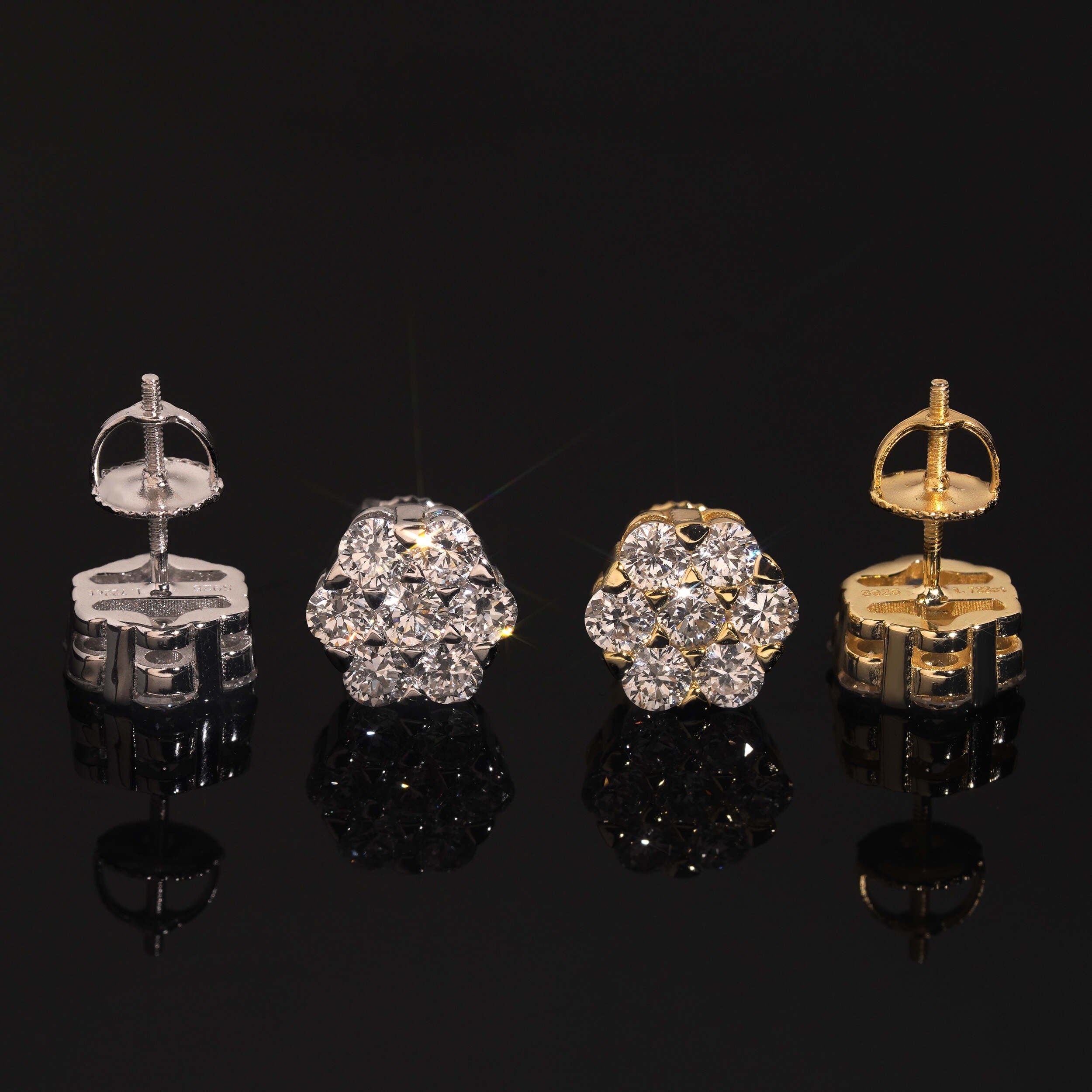 VVS Lab Grown Diamond Men Cluster Stud Earrings Sterling Silver