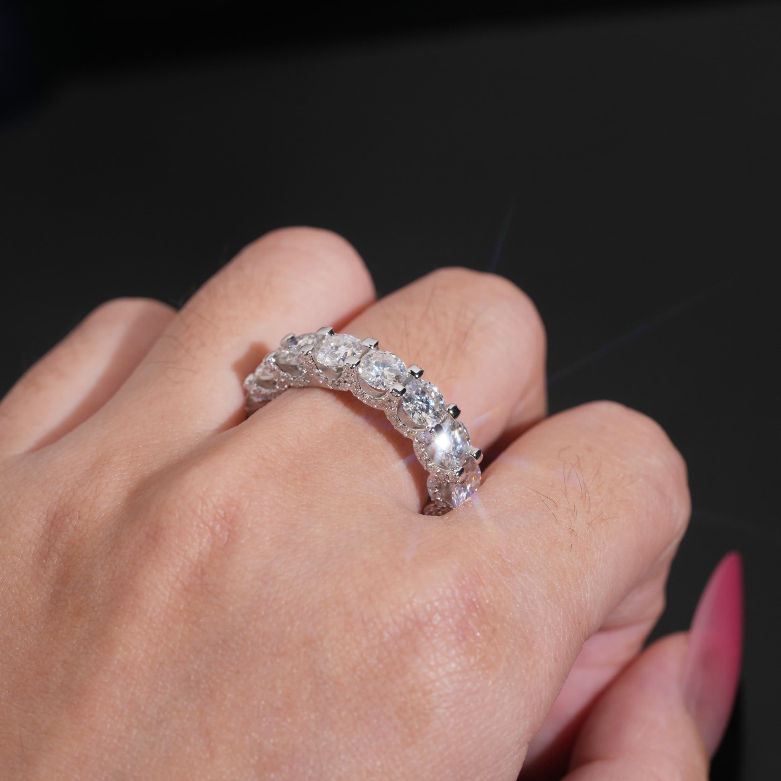 VVS Moissanite Silver 925 Side Iced 50 Pointer Eternity Ring Band