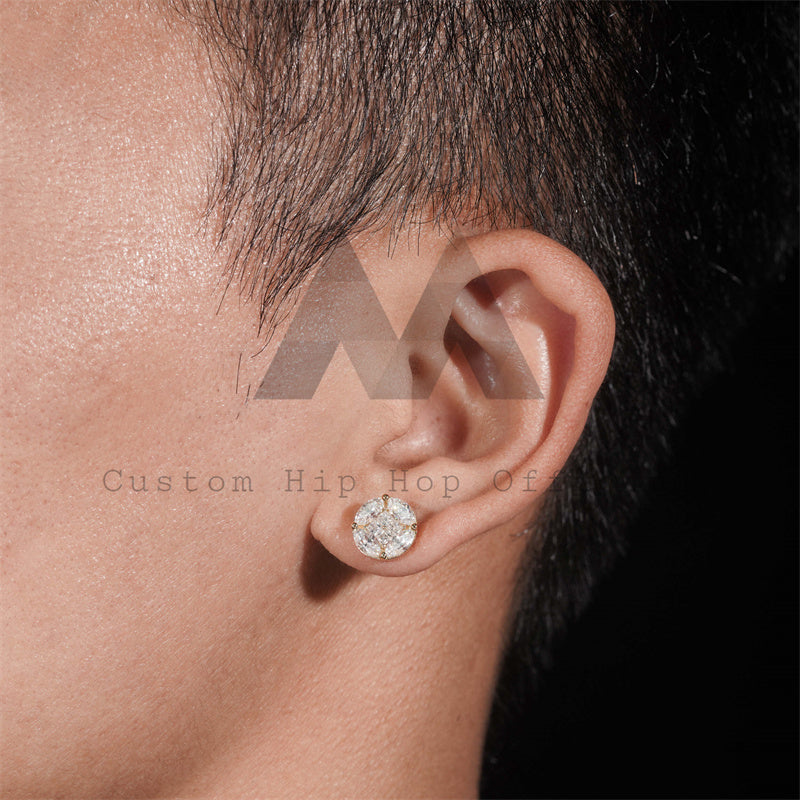 Hot Sell Iced Out Screw Back VVS Moissanite Fancy Cut Studs 10K Yellow Gold