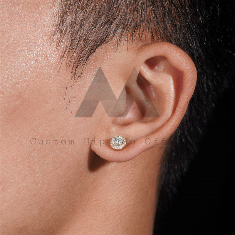 10K Rose Gold Yellow Gold 5MM Halo Diamond Style Moissanite Stud Earrings Screw Back