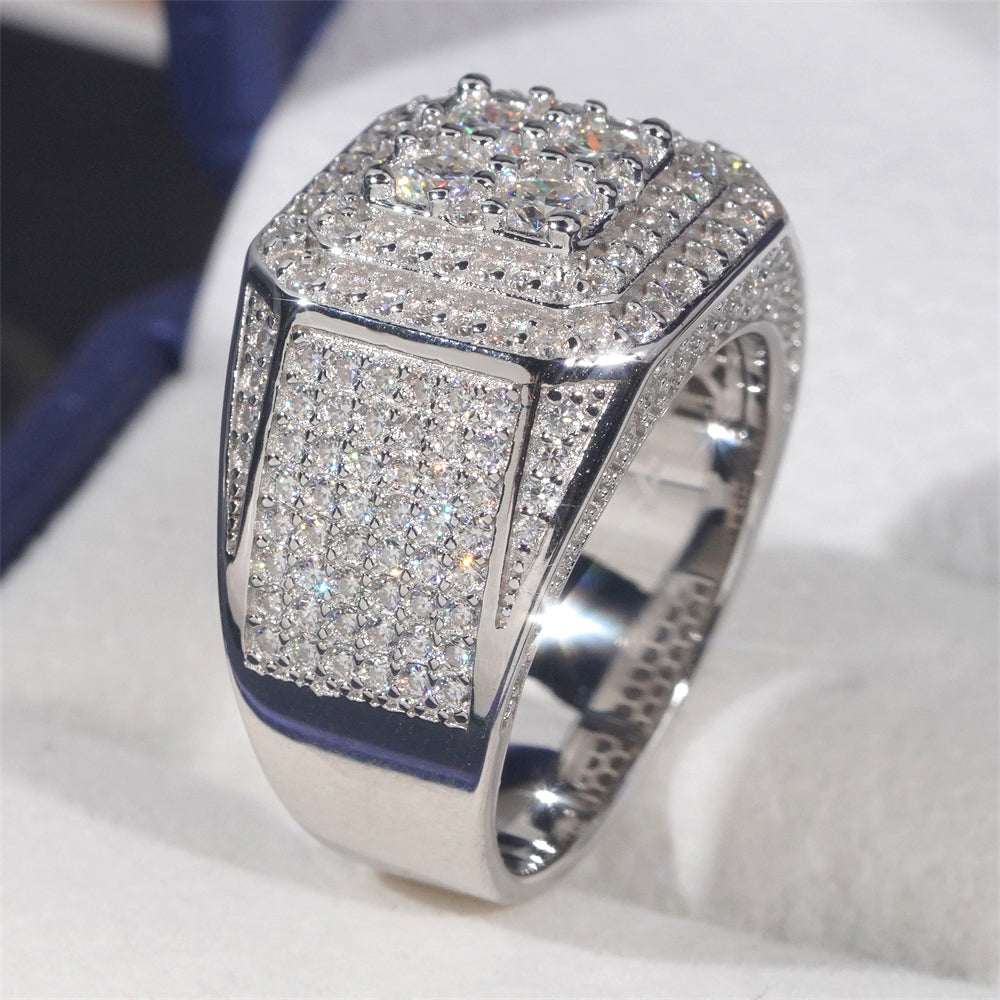 925 Silver Men Moissanite Ring Iced Out Hip Hop Jewelry