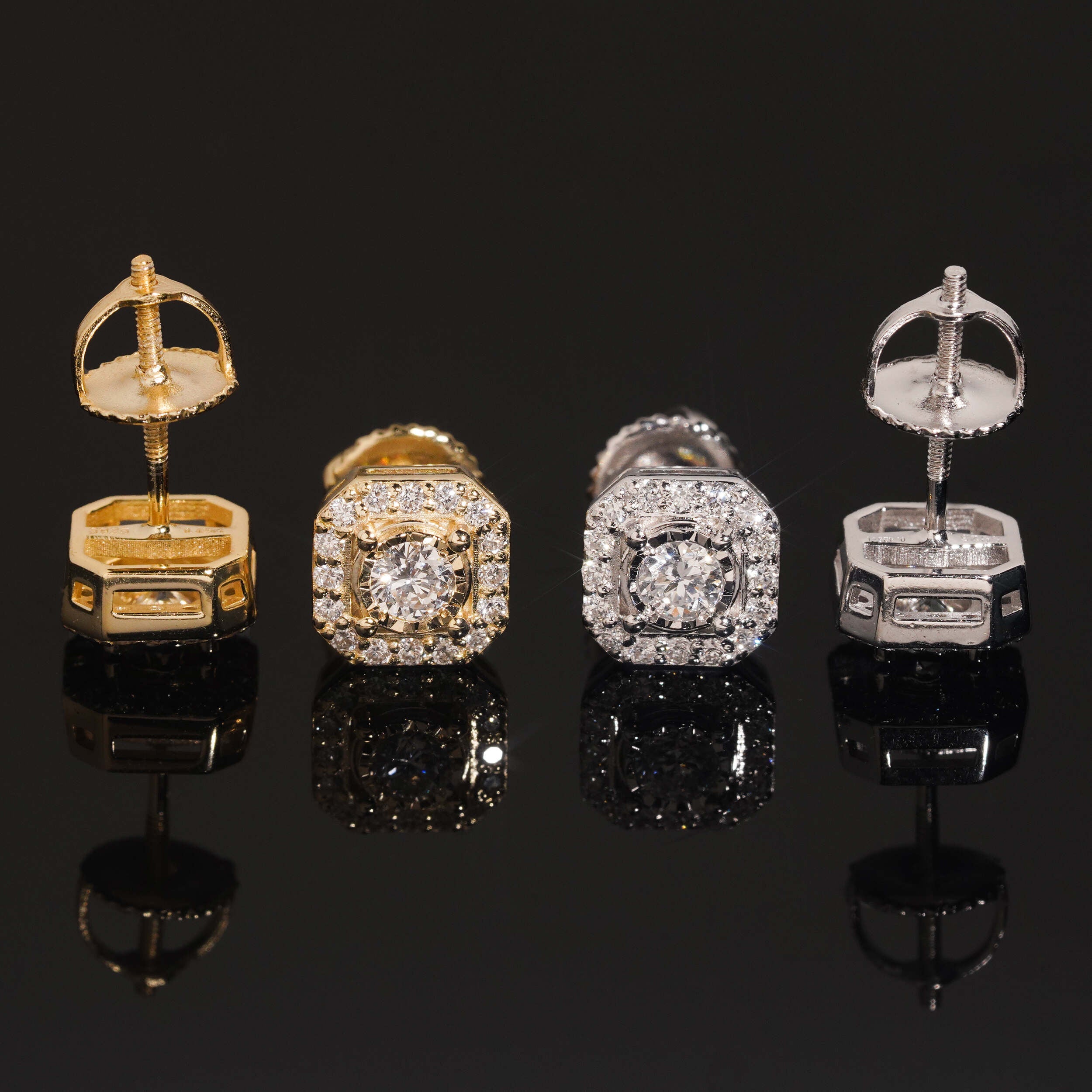 Iced Out Sterling Silver Screw Back VVS Lab Grown Diamond Stud Earrings