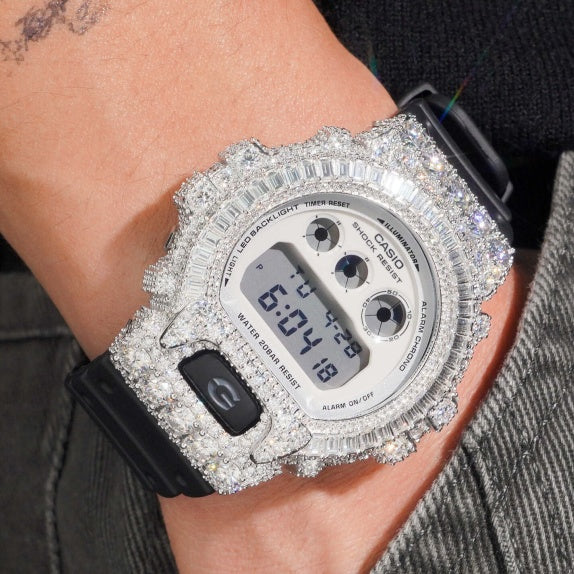 Iced Out G Shock DW6900 Moissanite Watch For Men