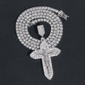Solid Silver Jesu Cross Moissanite Pendant Match 4MM Tennis Chain