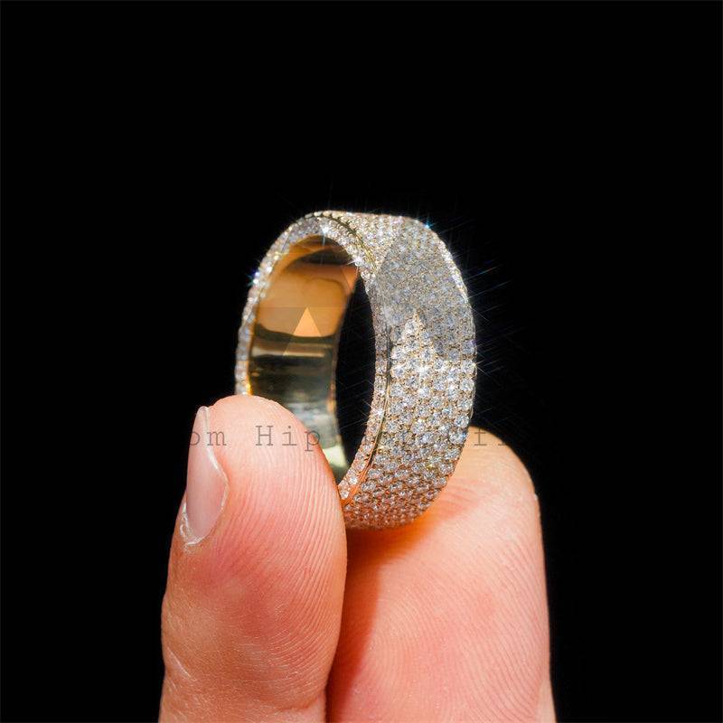 Iced Out Flower Setting 10K Solid Gold VS Diamond Eternity Ring Hip Hop Jewelry for Men