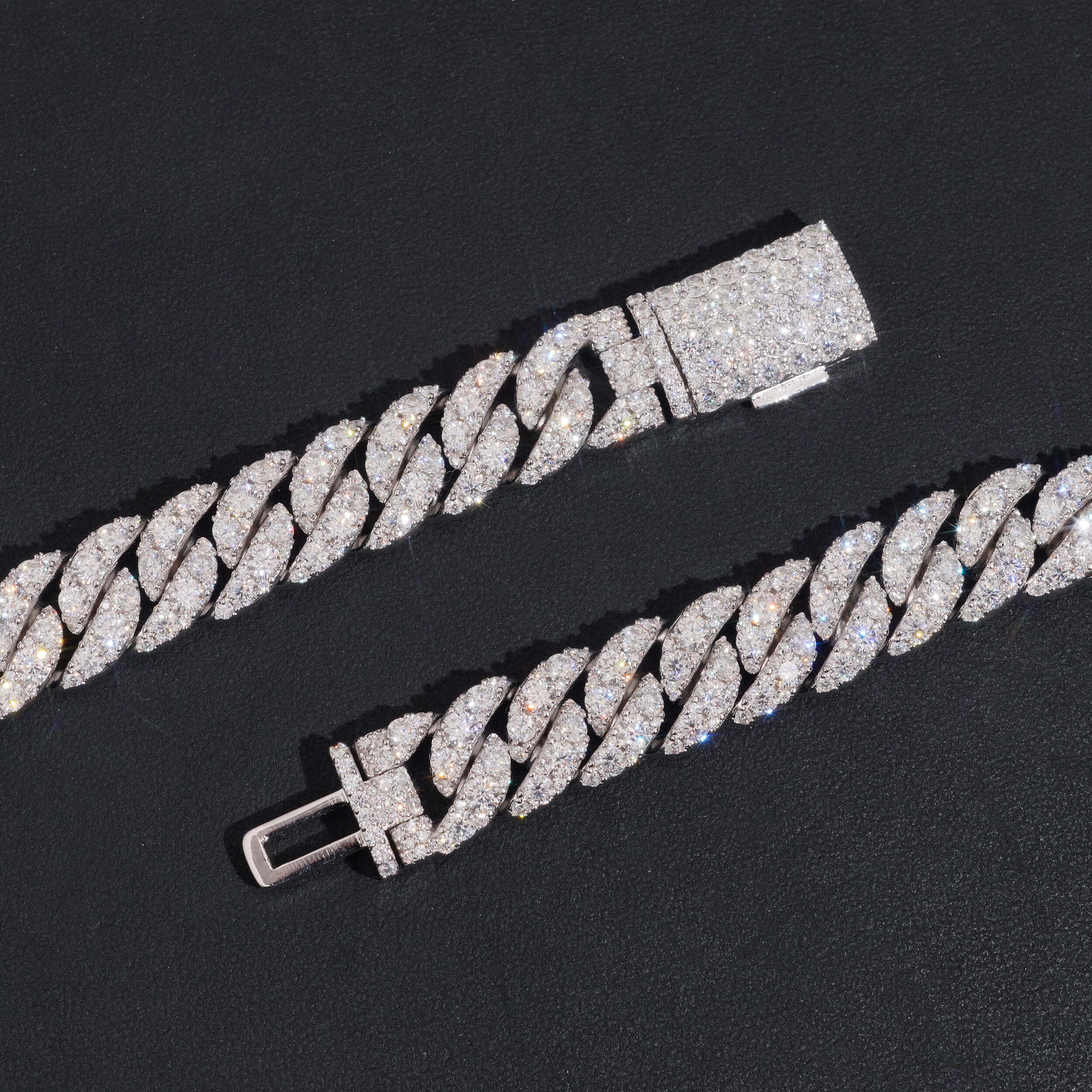 15MM Single Big Carat Curve Lock Moissanite Cuban Chain Necklace