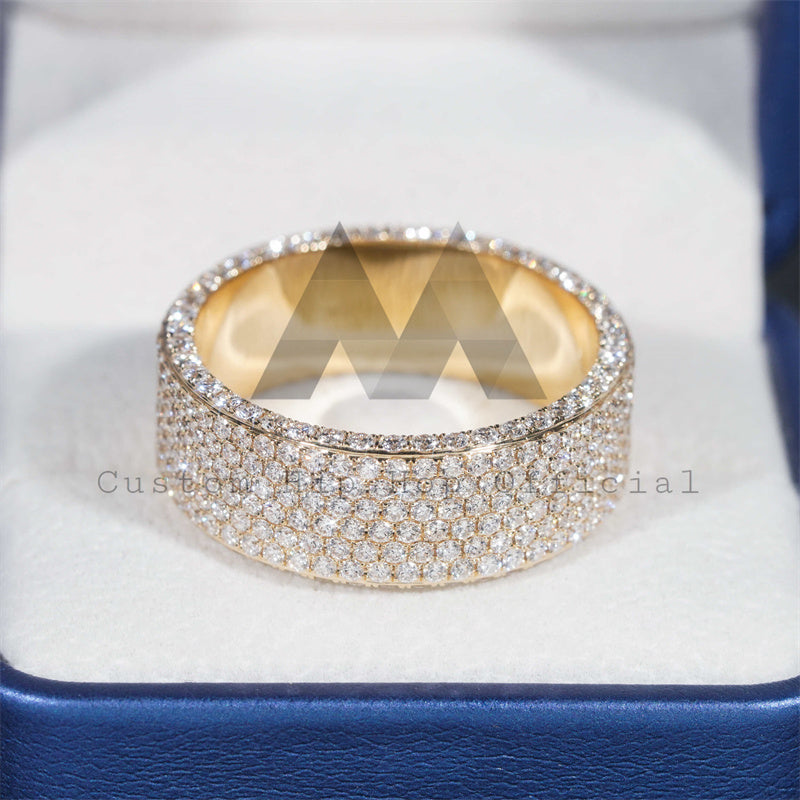 Anel de eternidade de diamante Iced Out Flower Setting 10K em ouro maciço VS para homens