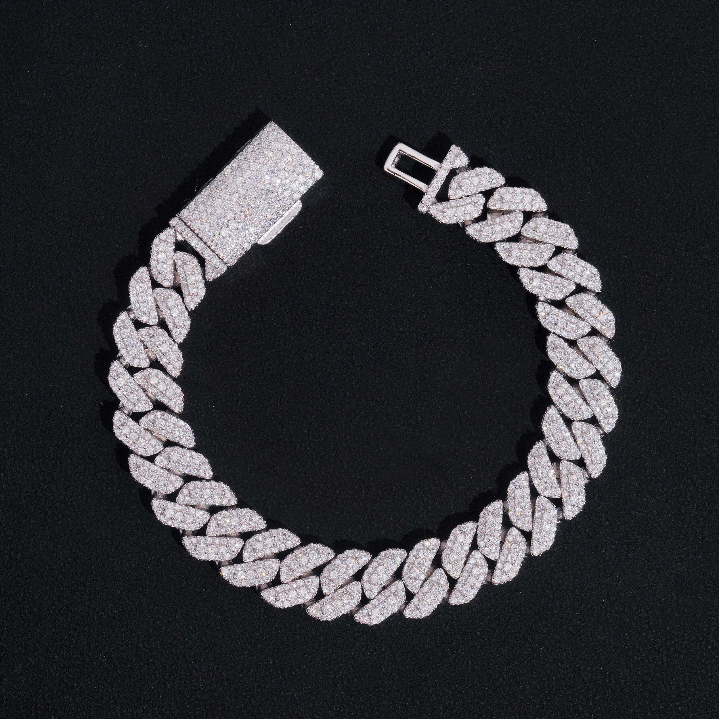 10MM Three Rows Sterling Silver Lab Grown Dimond Cuban Link Bracelet