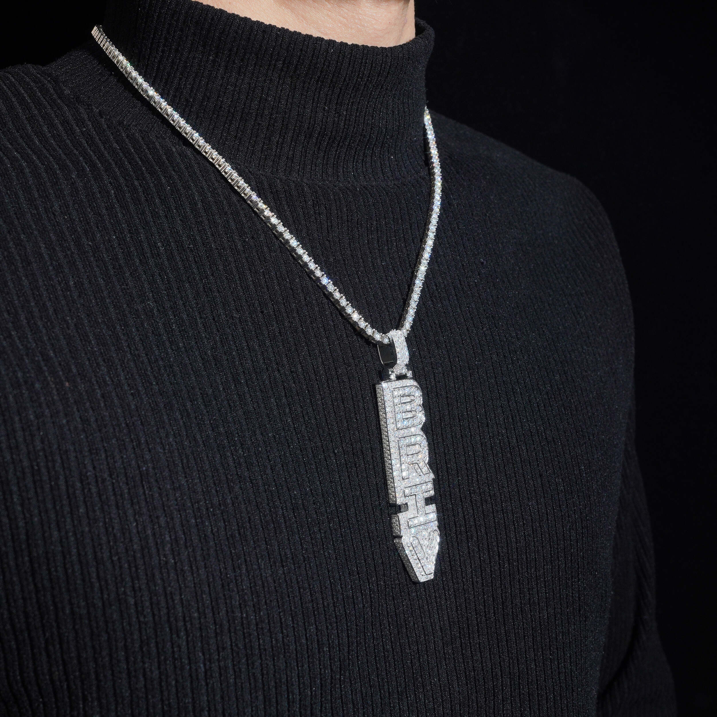 Letter Initial Jewelry Iced Out Vertical Name Pendant