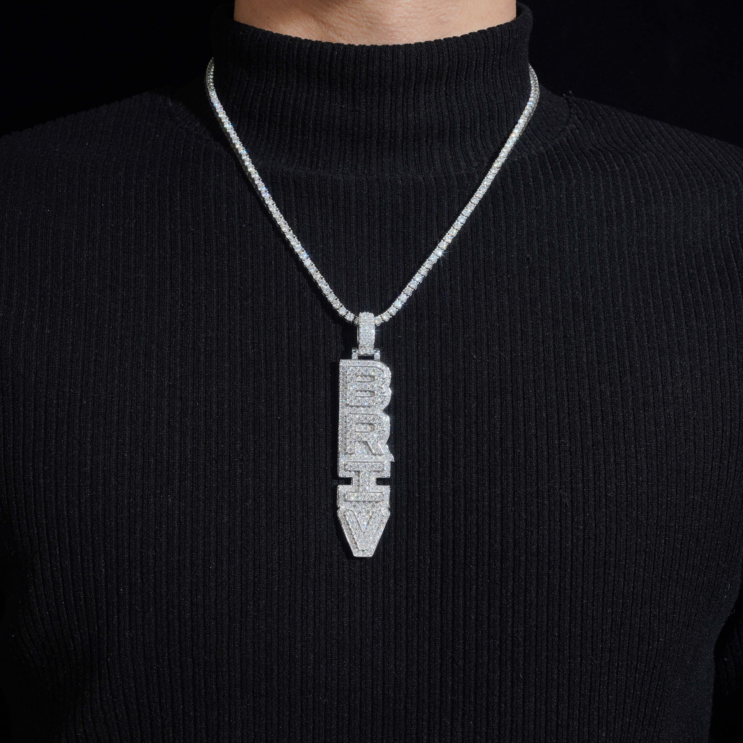 Letter Initial Jewelry Iced Out Vertical Name Pendant