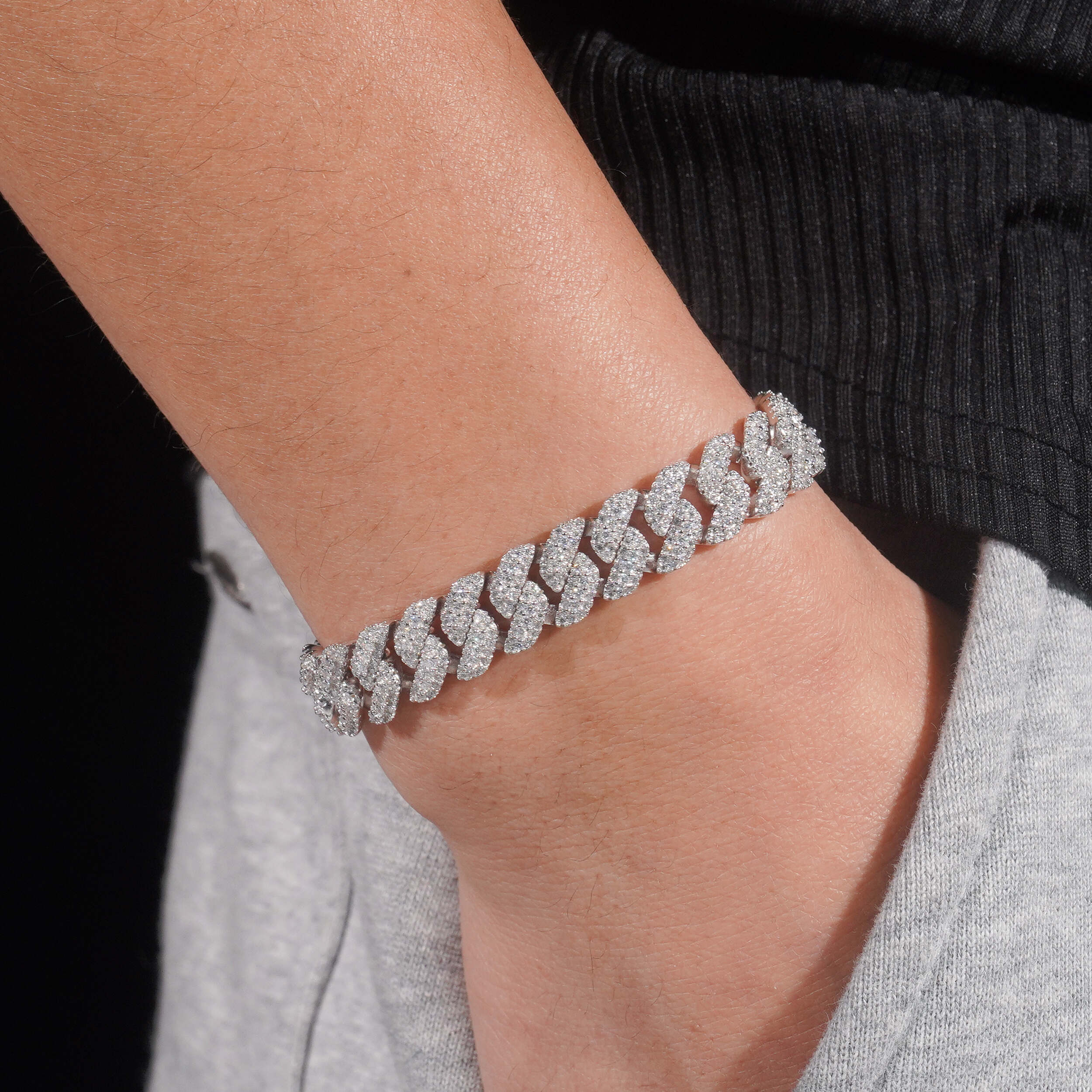 10MM Three Rows Sterling Silver Lab Grown Dimond Cuban Link Bracelet