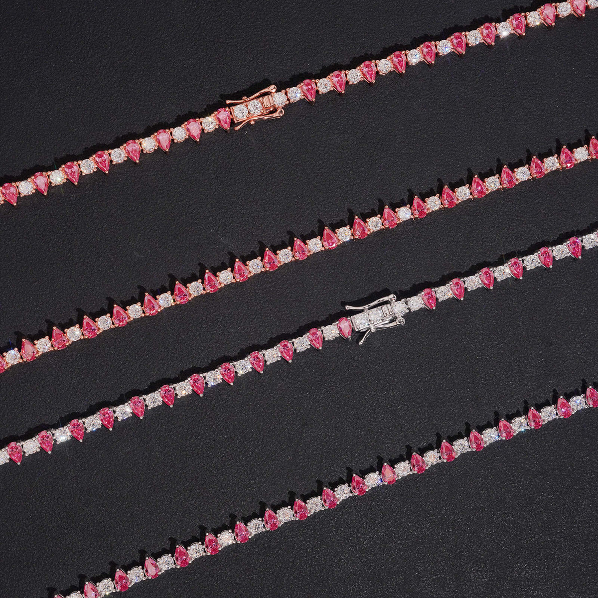 White Mix Pink Moissanite Tennis Chain Necklace