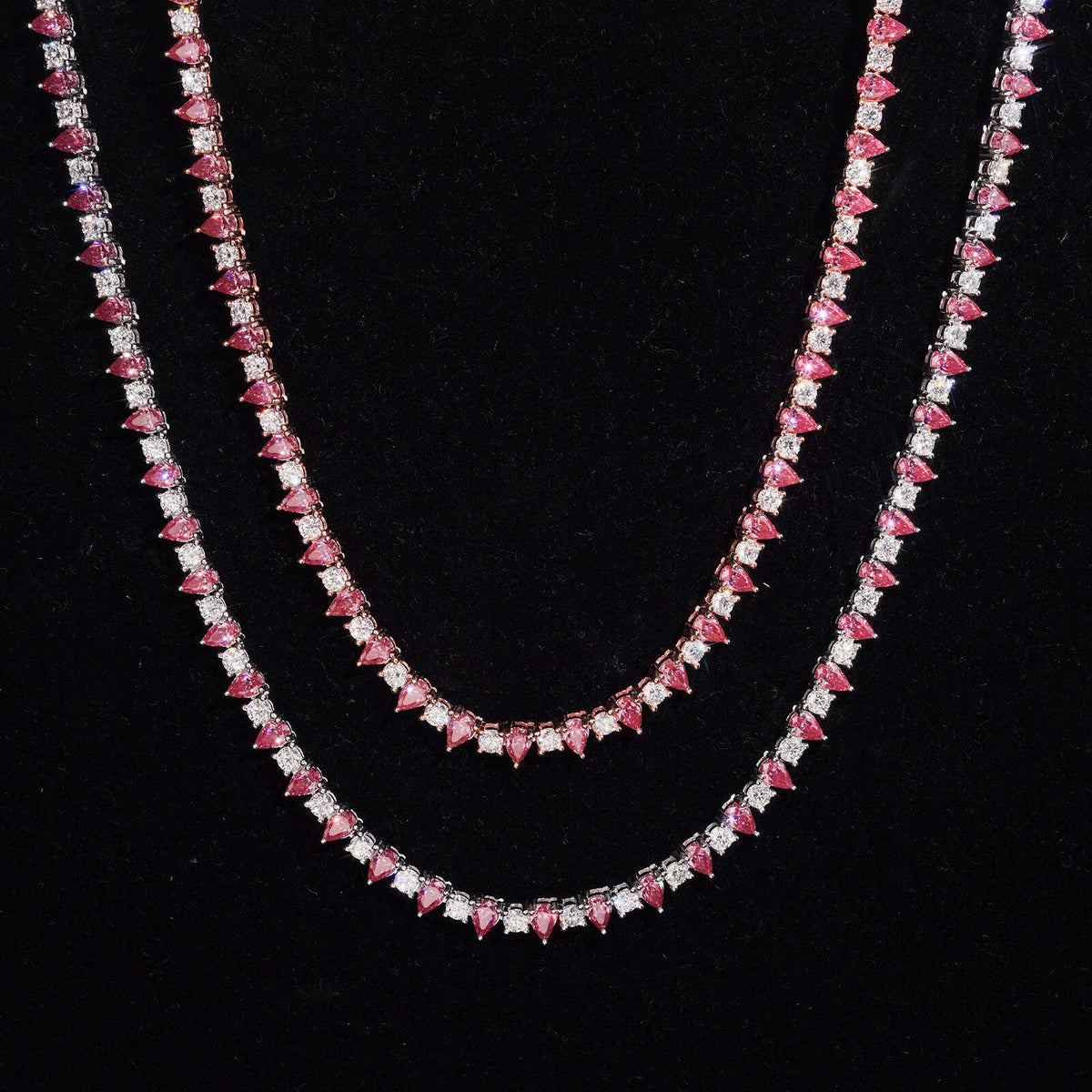 White Mix Pink Moissanite Tennis Chain Necklace