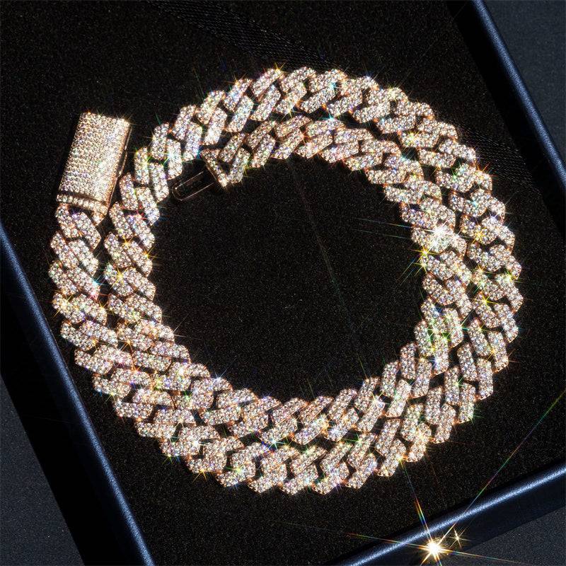 Iced Out 10K Solid Rose Gold 10MM Cuban Link Chain with VVS Moissanite hip hop jewelry0