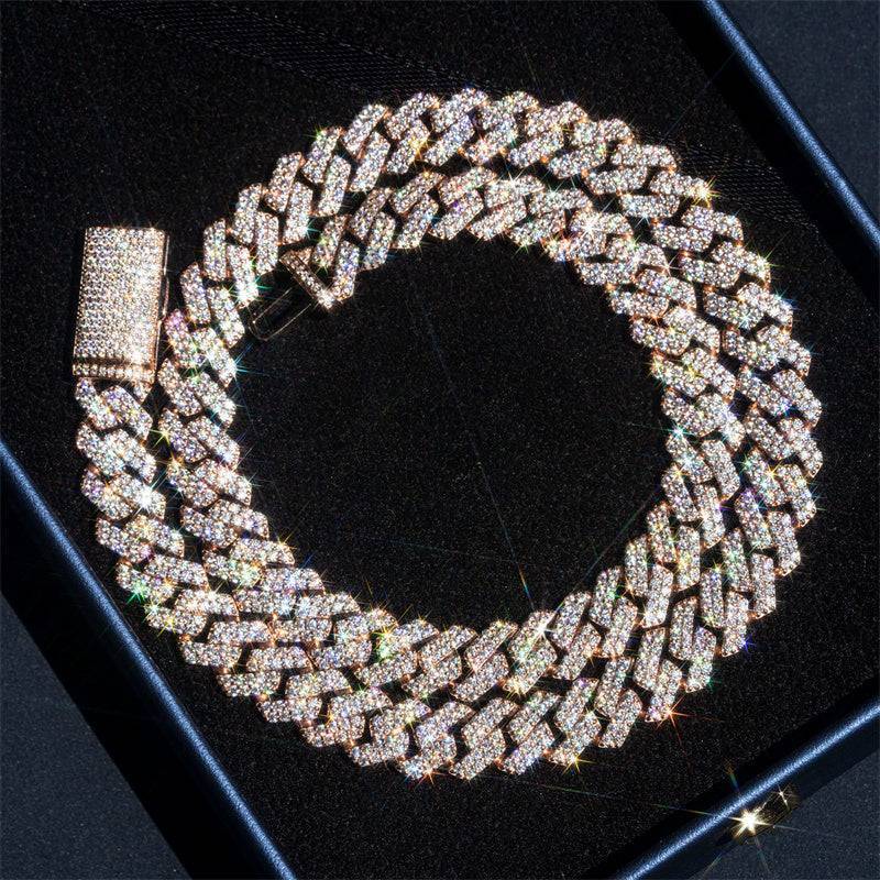 Iced Out 10K Solid Rose Gold 10MM Cuban Link Chain with VVS Moissanite hip hop jewelry1