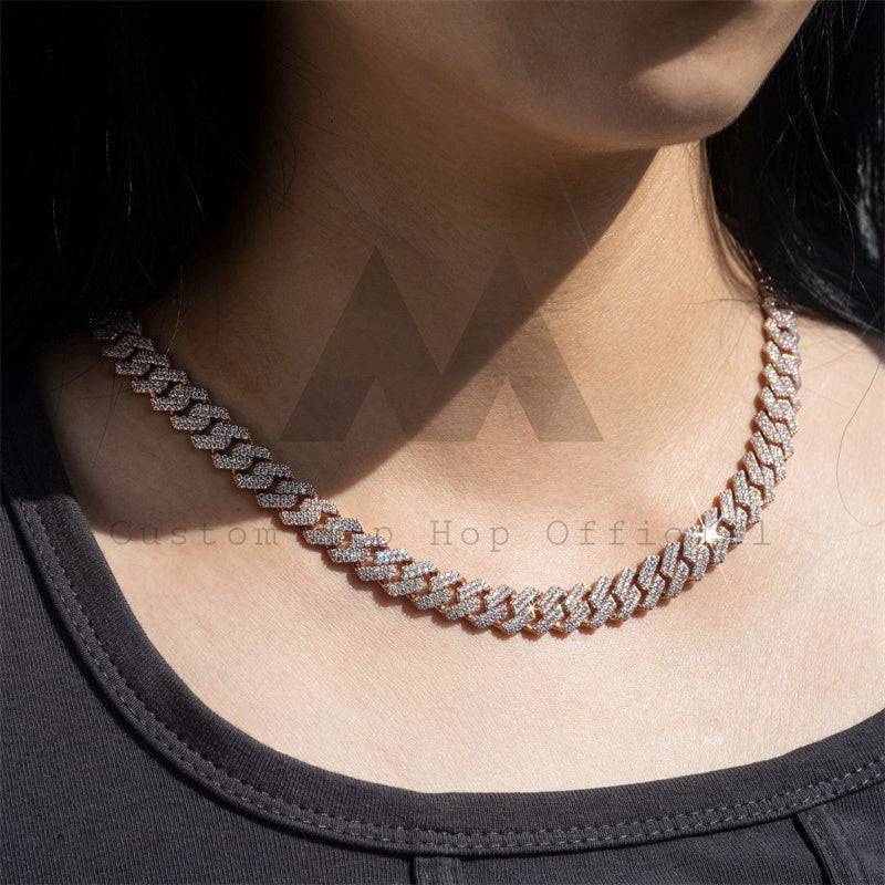 Iced Out 10K Solid Rose Gold 10MM Cuban Link Chain with VVS Moissanite hip hop jewelry4