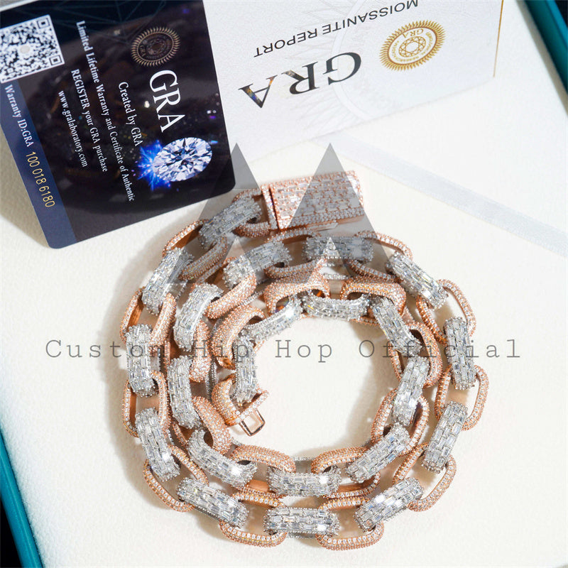 Baguette Cut Moissanite Chain with 13MM Box Link Iced Out VVS Moissanite Hip Hop Men Fashion Style0