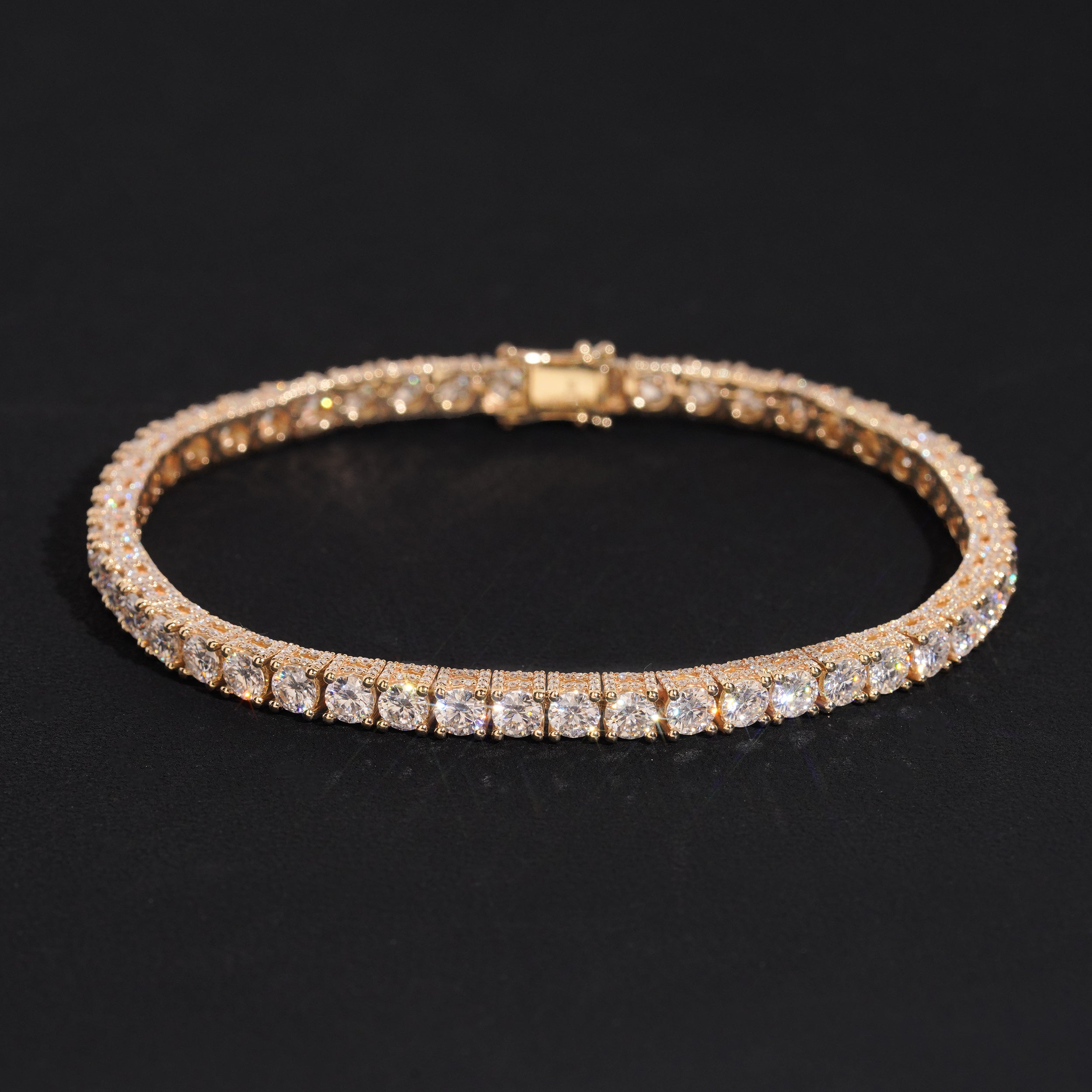 10K Yellow Gold Side Iced VVS Moissanite Diamond 4MM Tennis Bracelet
